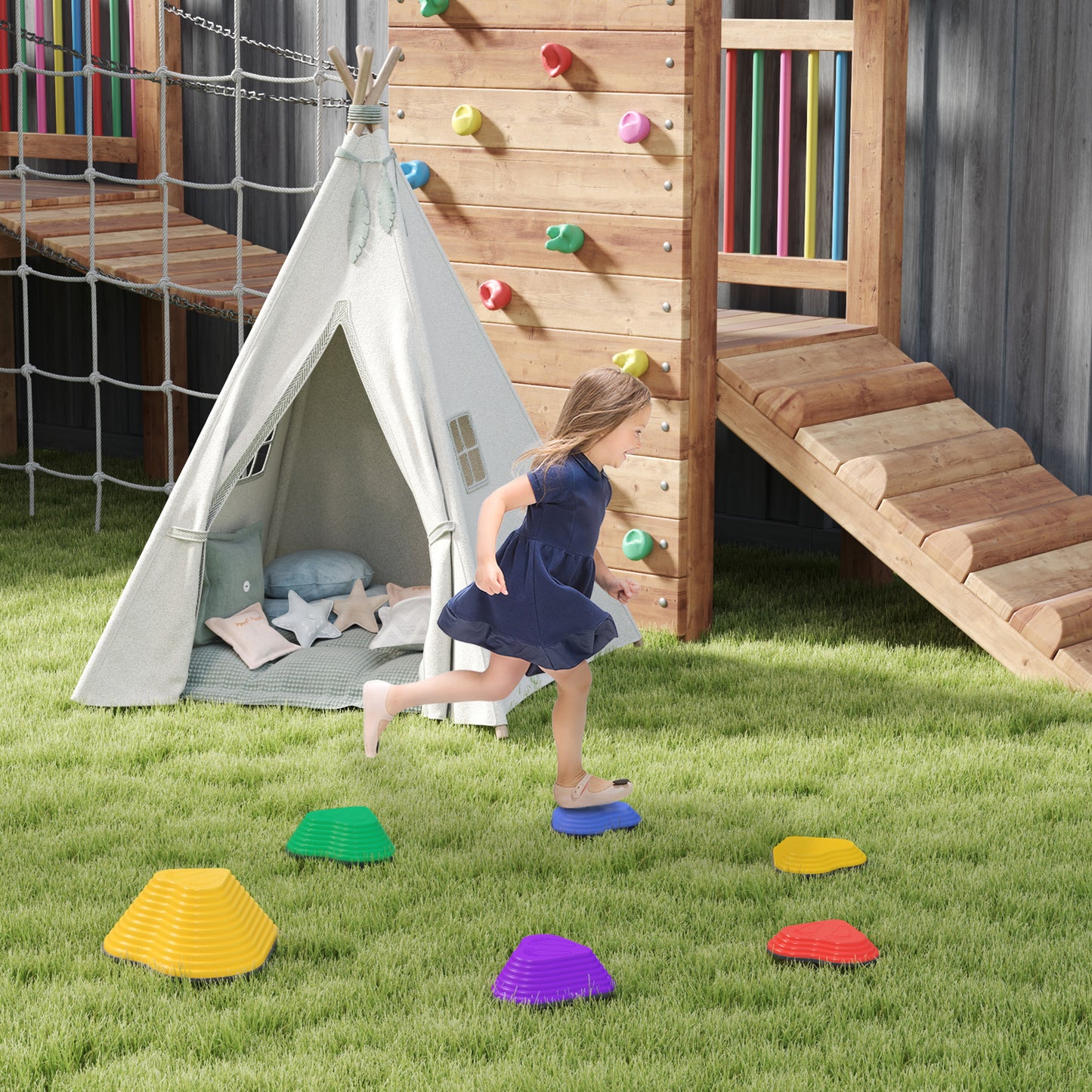6PCs Non-Slip Stackable Kids Stepping Stones, Heart-Shaped Kids Crystal