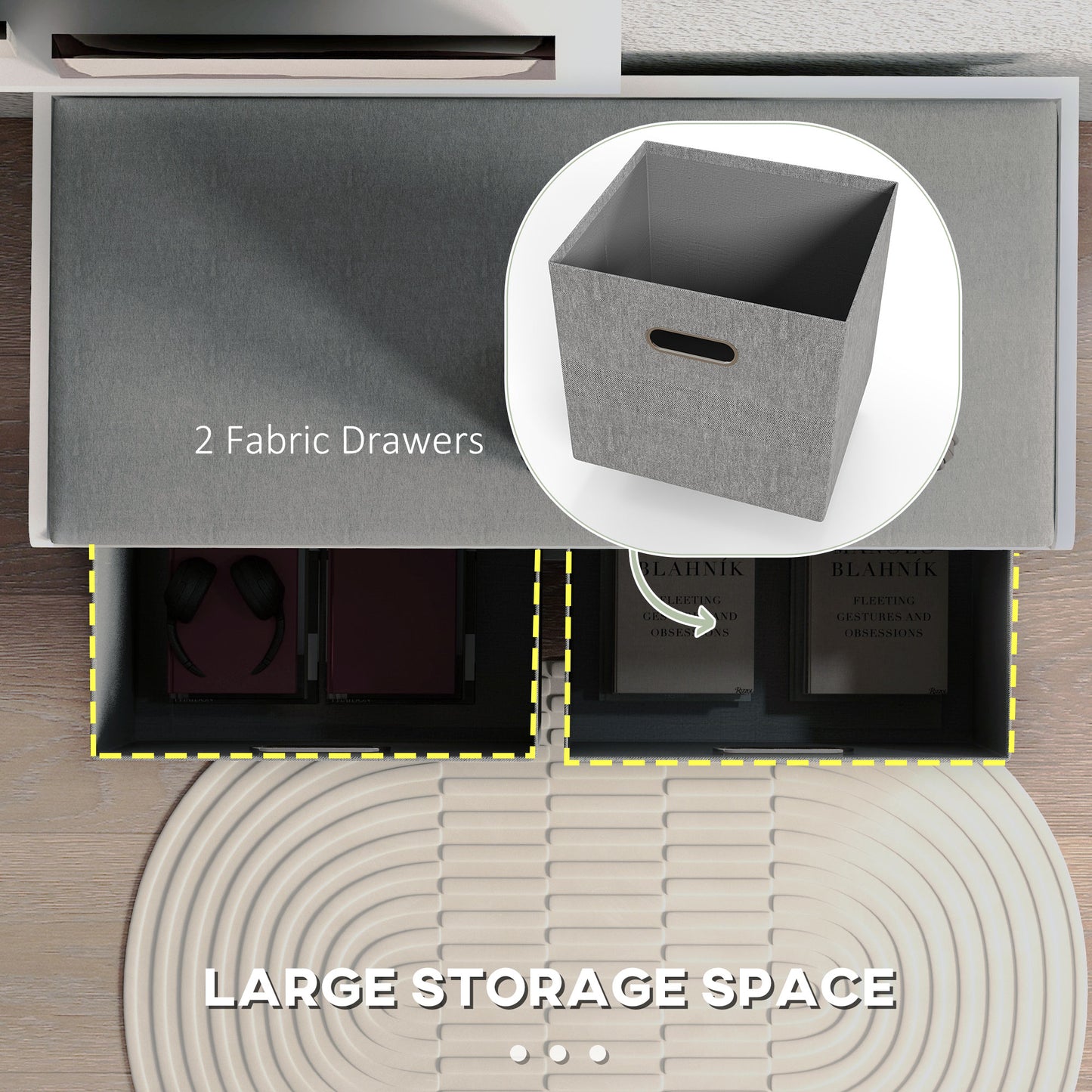 Shoe Storage Entryway Bench Seat with Cushion 2 Fabric Drawers for Hallway White Kids Crystal