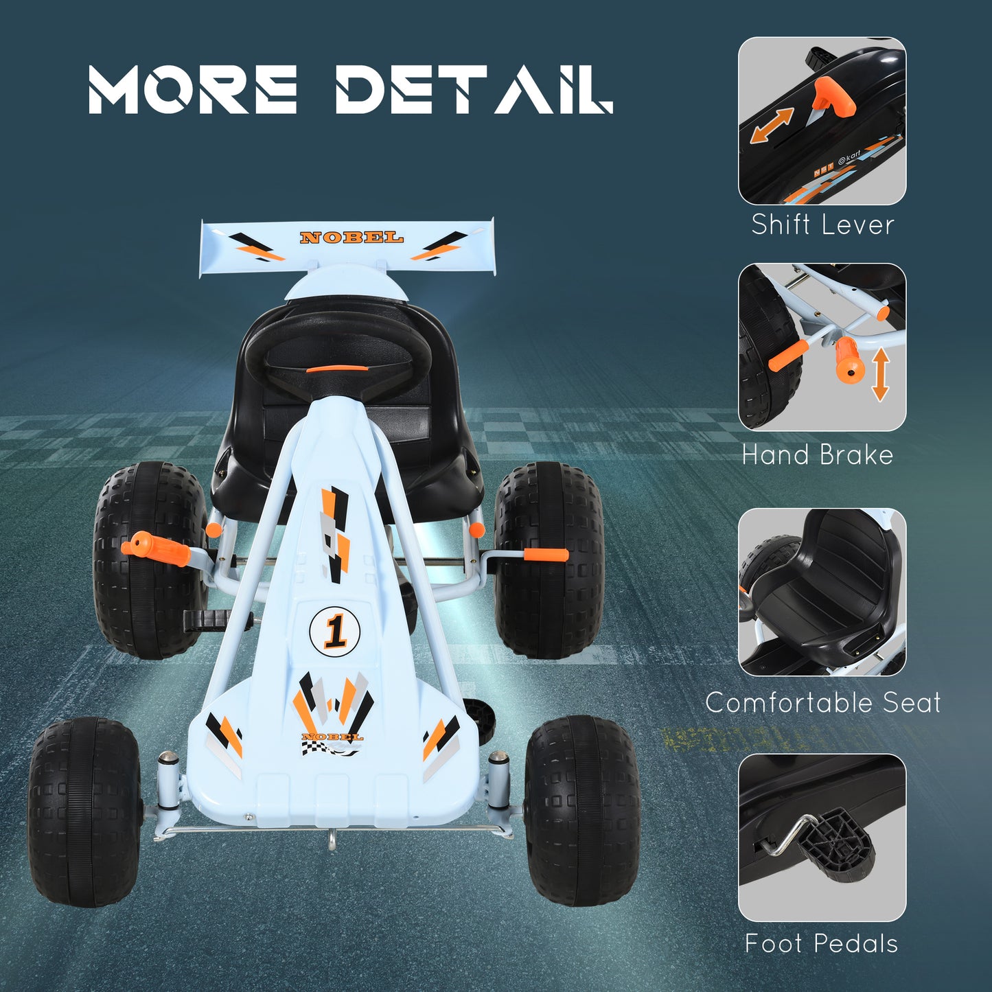 Pedal Powered Go Kart for Kids 4 Wheel Ride on Car Adjustable Seat Handbrake Cute Style Kids Crystal