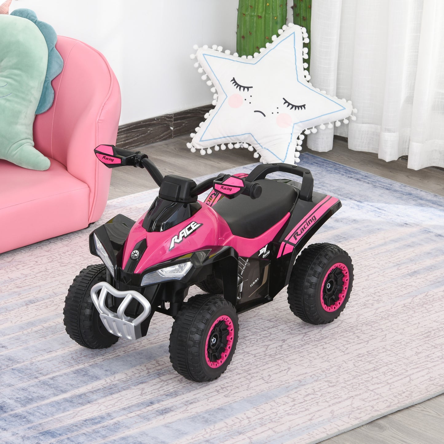 Kids Ride-On Motorcycle Toy 4 Wheels Walker No Power Foot To Floor with Music and Light Kids Crystal
