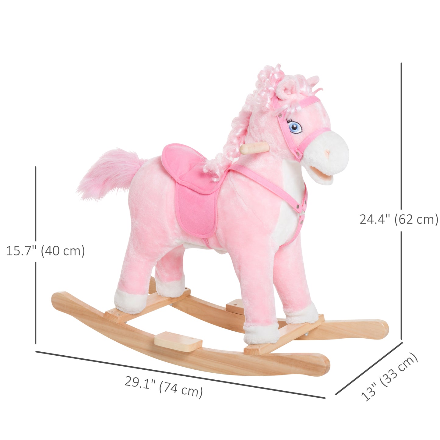 Kids Plush Rocking Horse Poney Child Ride On Toy Rocker w/ Realistic Sounds Pink Kids Crystal
