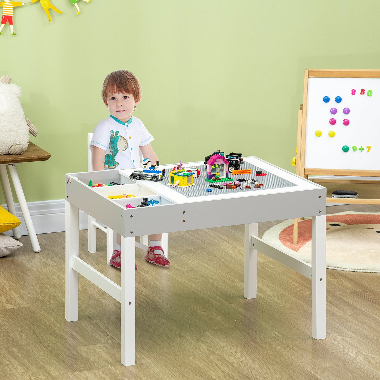 Kids Table Set with Building Block Desktop: 2-Piece Toddler Set, Multiple Storage Spaces Kids Crystal