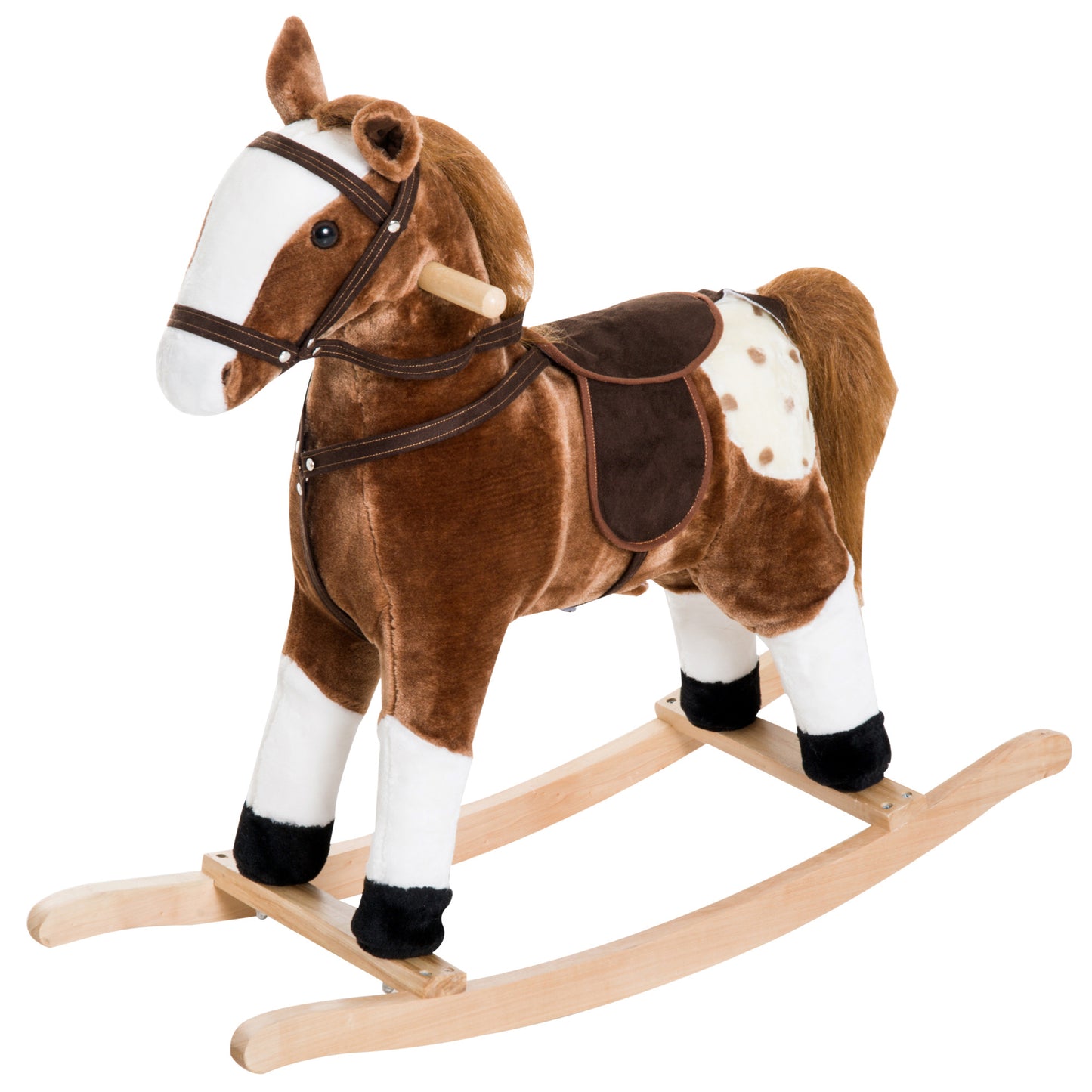 Kids Rocking Horse Plush Ride-On Toy Realistic Sounds Soft Brown Rocker Toddler Gift Kids Crystal