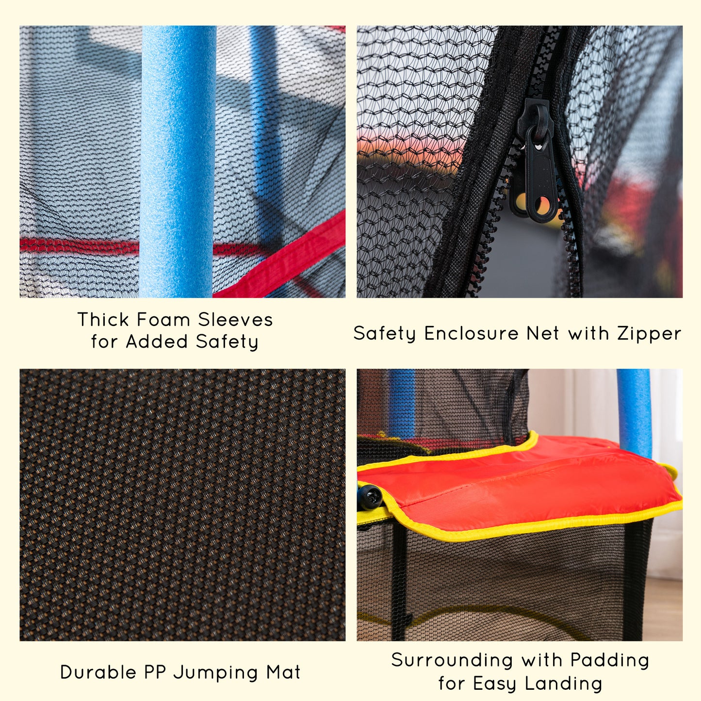 65" Kids Mini Trampoline Safety Enclosure Net Zipper Pad Indoor Outdoor Bouncer Exercise Toy 3-6 Years Kids Crystal