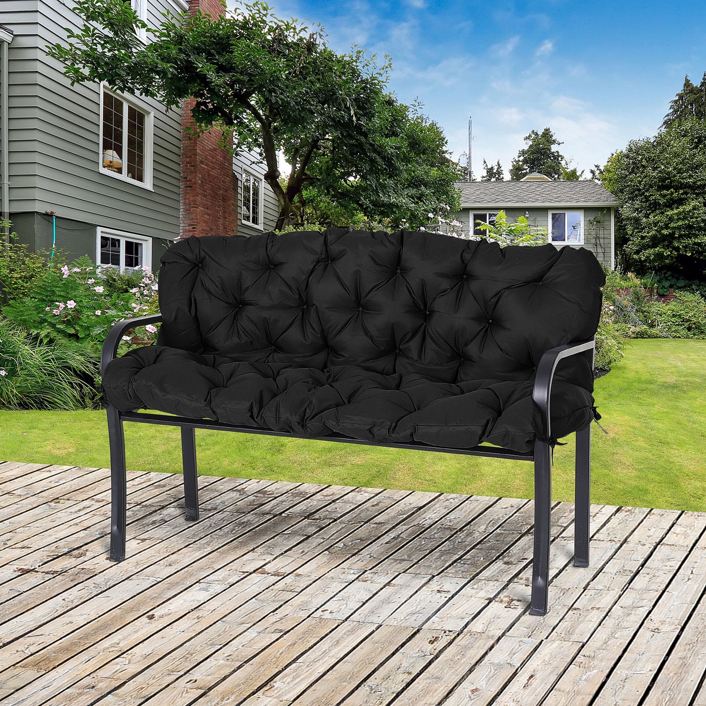 3 Seater Outdoor Seat Pads Bench Swing Chair Replacement Cushions Backrest for Patio Garden, Black Kids Crystal