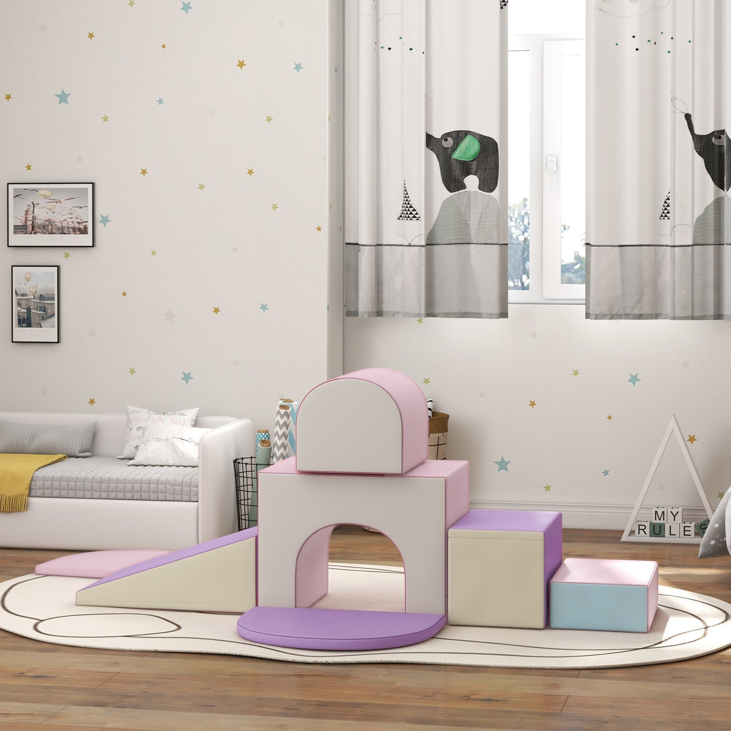 7 Piece Indoor Soft Play for Toddlers Climb and Crawl - Multicoloured Kids Crystal