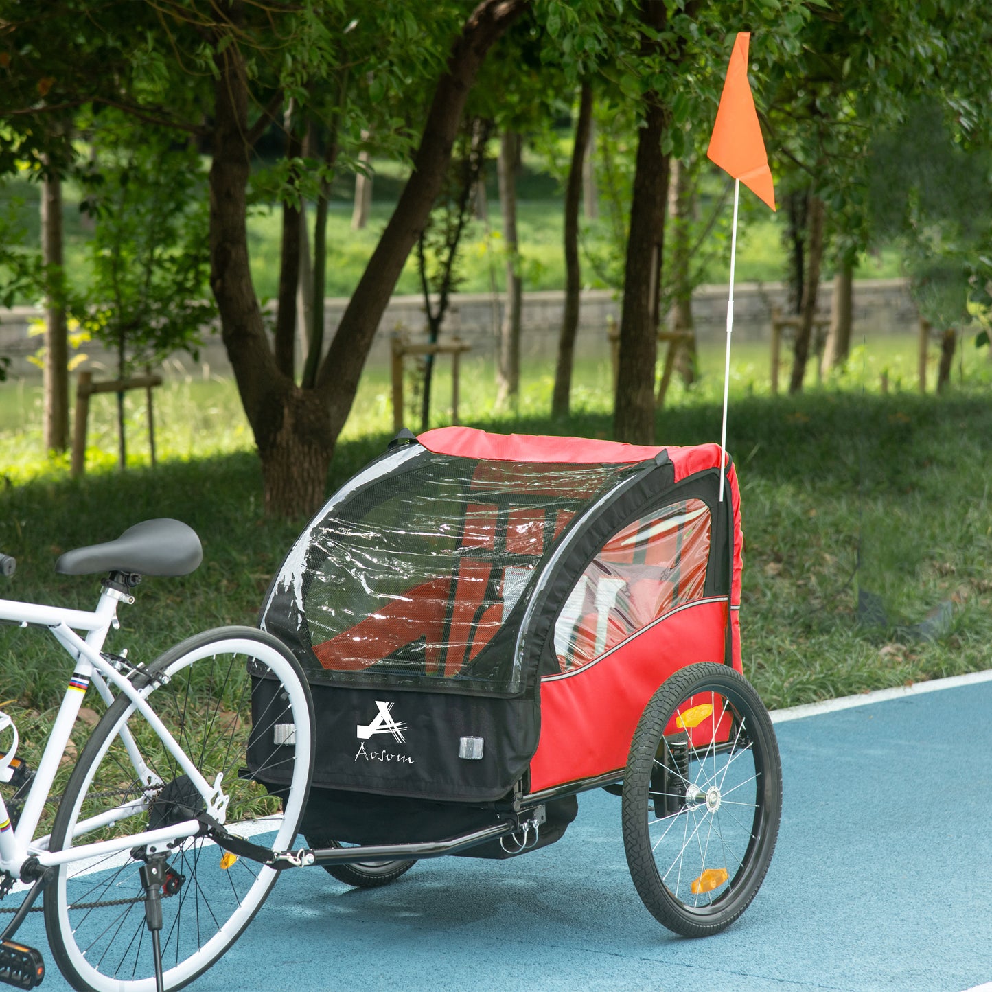 2 Seat Bike Trailer for Kids, Baby Stroller with Storage Bag, 5 Point Harness, Bicycle Trailer with 20" Wheels, Red Kids Crystal