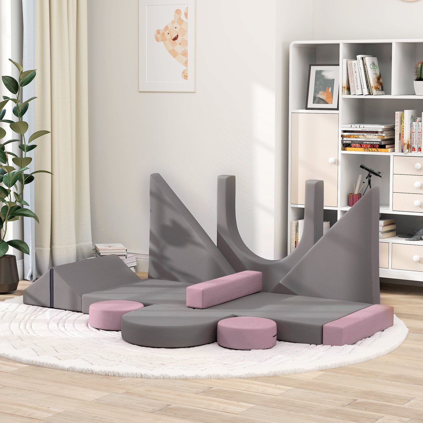 12-Piece Modular Kids Play Couch Building Fort for Playroom Bedroom, Convertible Kids Sofa, Grey Kids Crystal