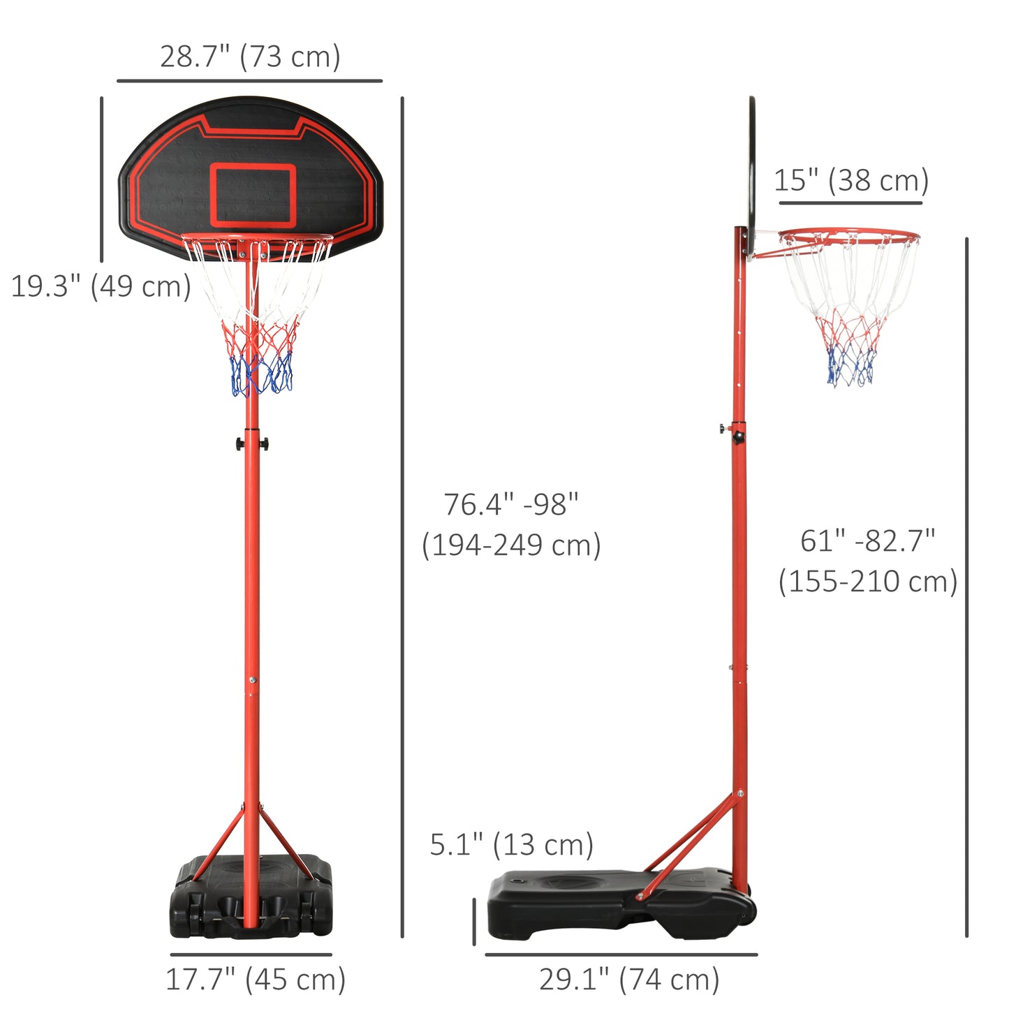 6.6'-8.2' Adjustable Portable Basketball Stand Outdoor Indoor Hoop System Backboard w/ Wheels For Youth Kids Kids Crystal
