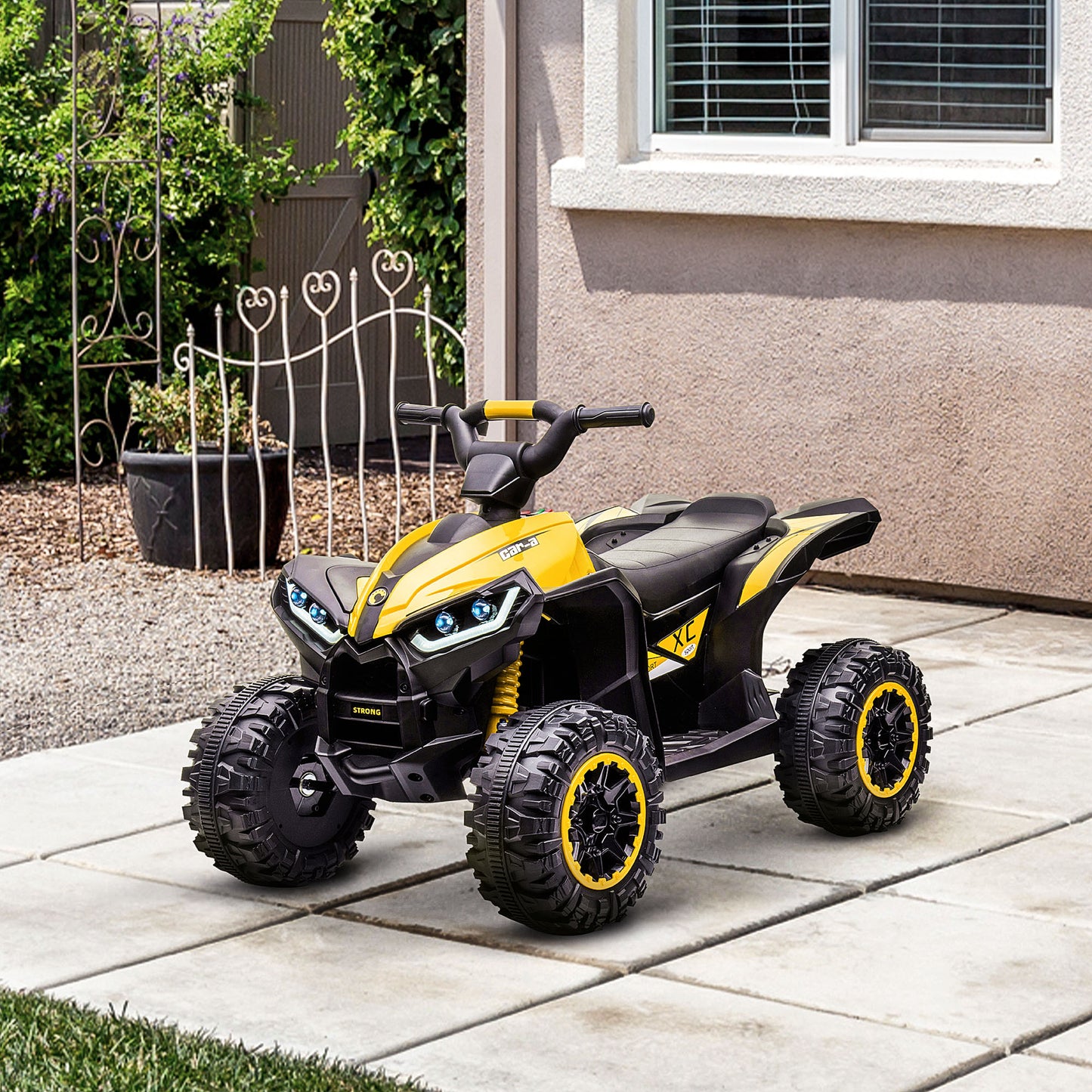 Kids 4 Wheeler Quad Bike ATV Music MP3 Headlights Speed Control Electric Rechargeable Battery Powered 3-5 Years Yellow Kids Crystal