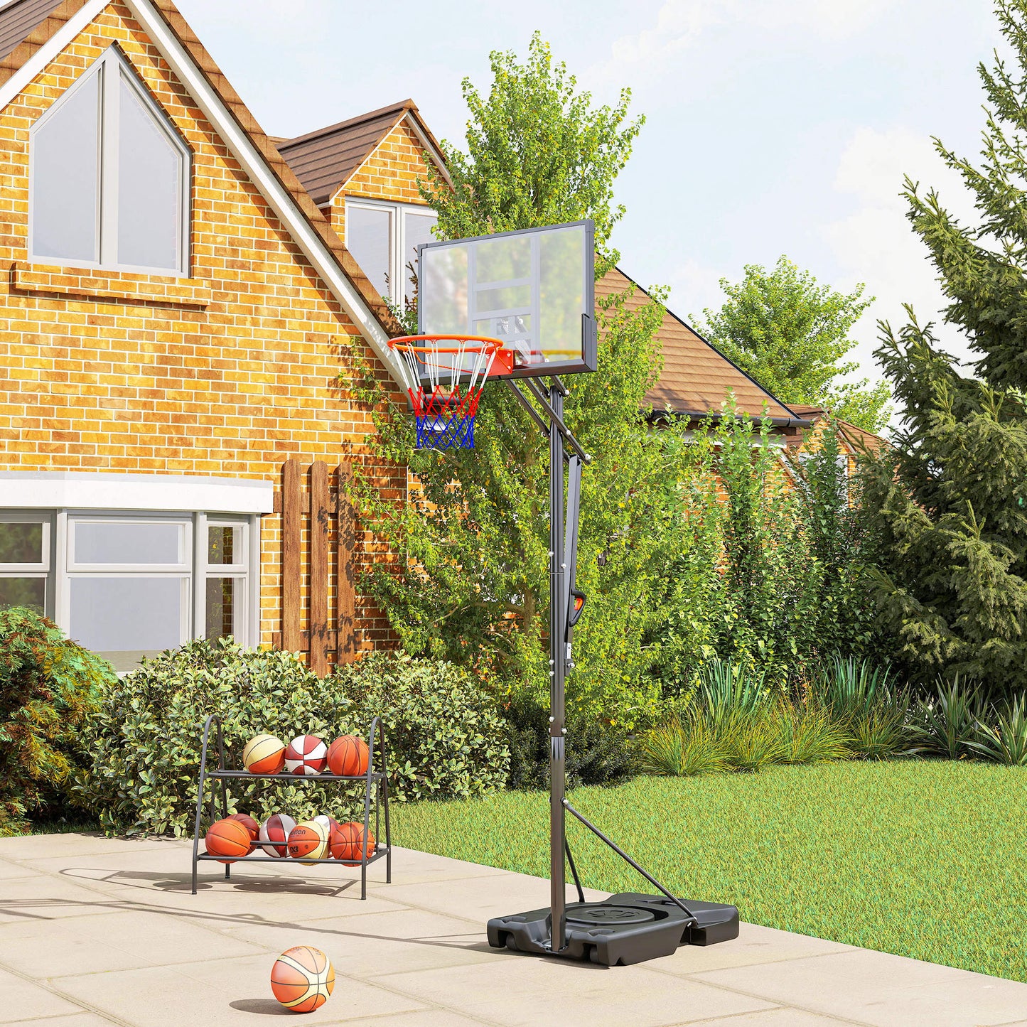 Basketball Hoop Outdoor, 4.4-10ft Portable Basketball Goal with Wheels and 44.5" Backboard, for Teenagers Youth Adults Kids Crystal