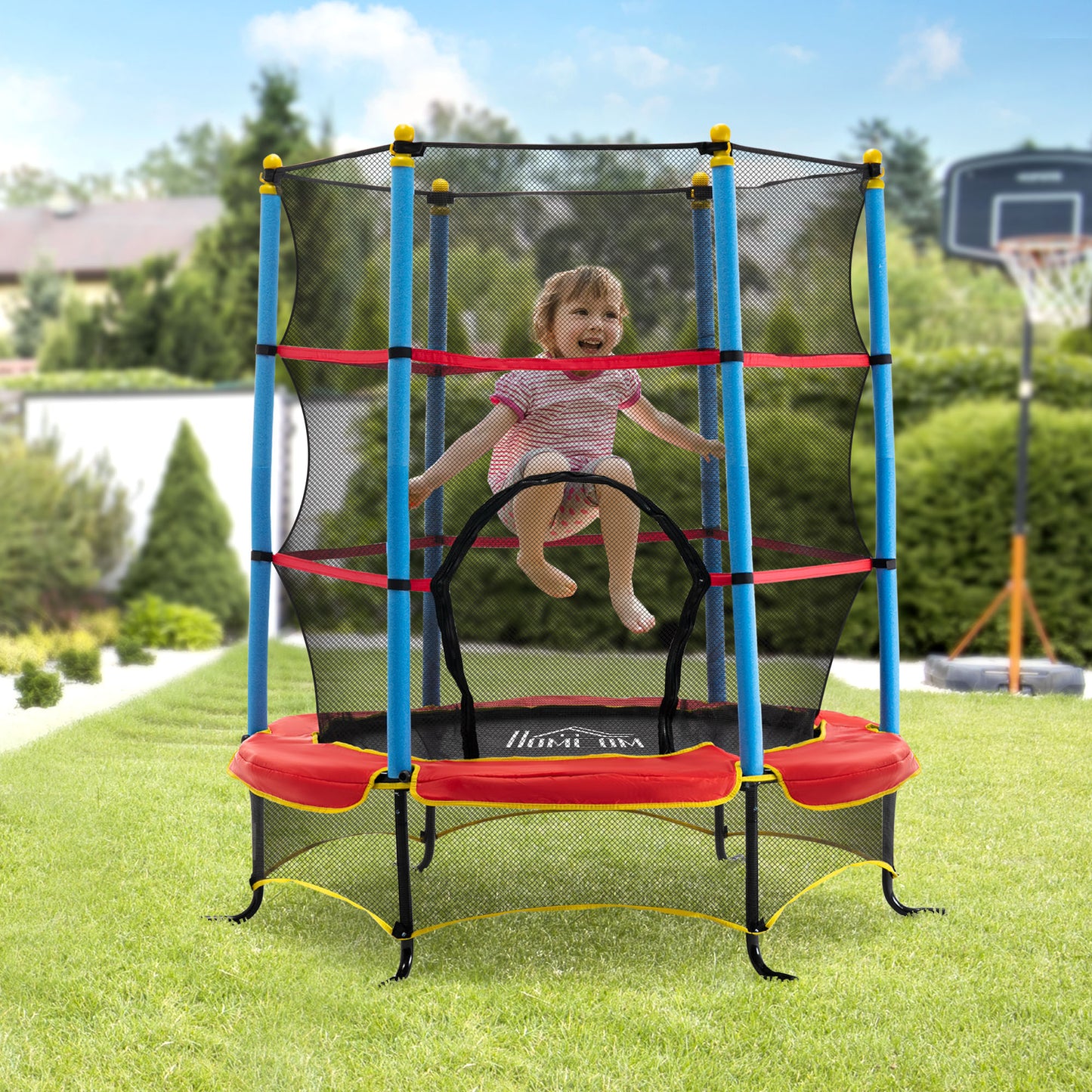 65" Kids Mini Trampoline Safety Enclosure Net Zipper Pad Indoor Outdoor Bouncer Exercise Toy 3-6 Years Kids Crystal