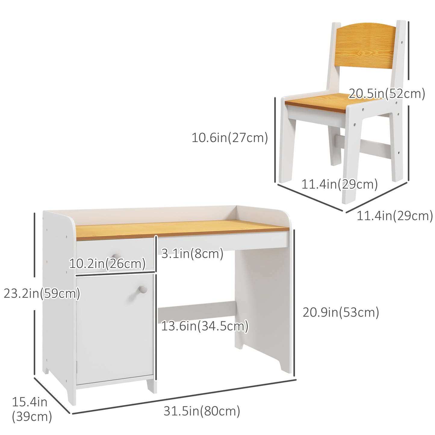 Kids Desk and Chair Set for 3-6 Year Old with Storage Drawer Study Table and Chair for Children White Kids Crystal