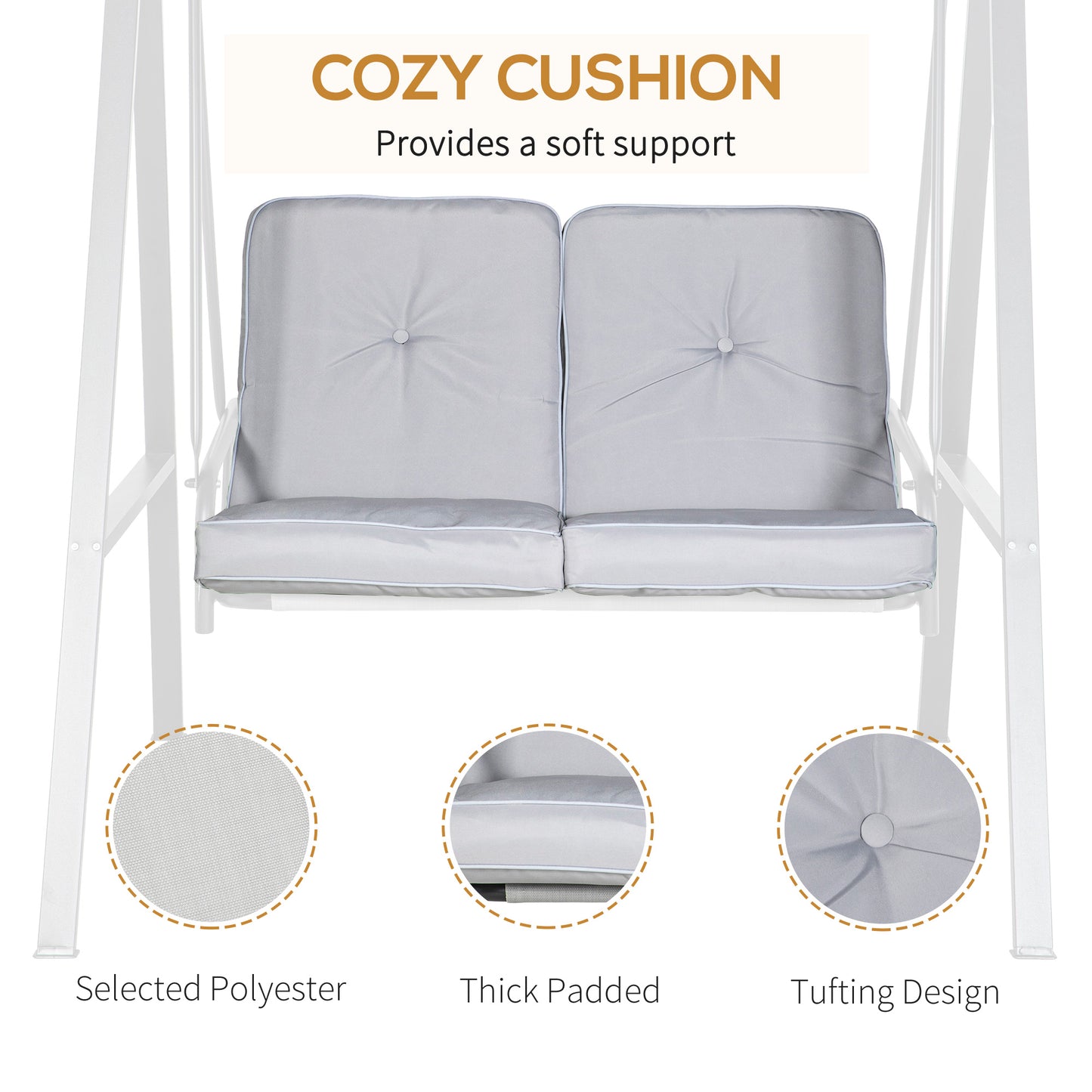 2-Seater Outdoor Porch Swing with Adjustable Canopy Patio Swing Chair for Garden Poolside Backyard in Grey Kids Crystal