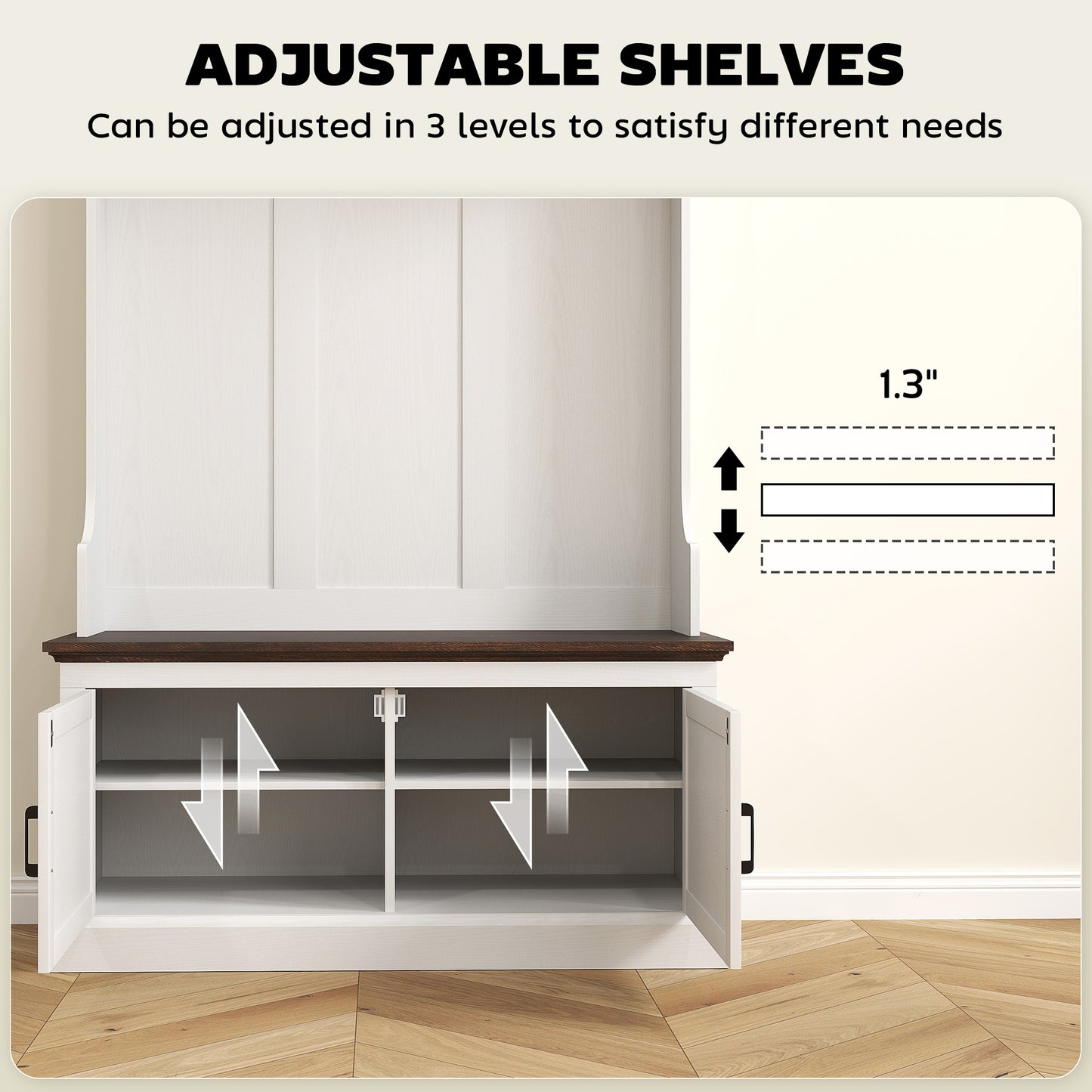 3-in-1 Hall Tree with Bench, Coat Rack with Shoe Storage, White Wood Grain