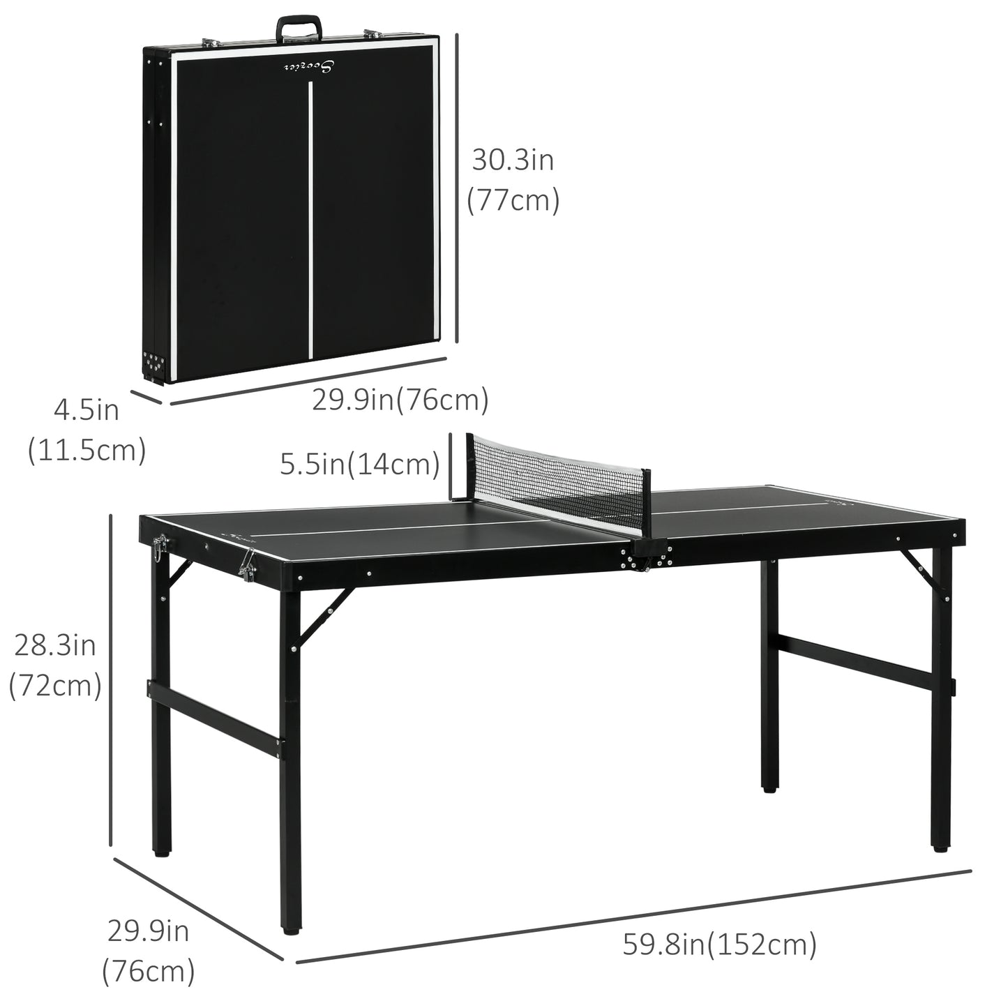 Mid-size Folding Table Tennis Table with Aluminium Frame, Portable Outdoor Ping Pong Table with Net, Black Kids Crystal