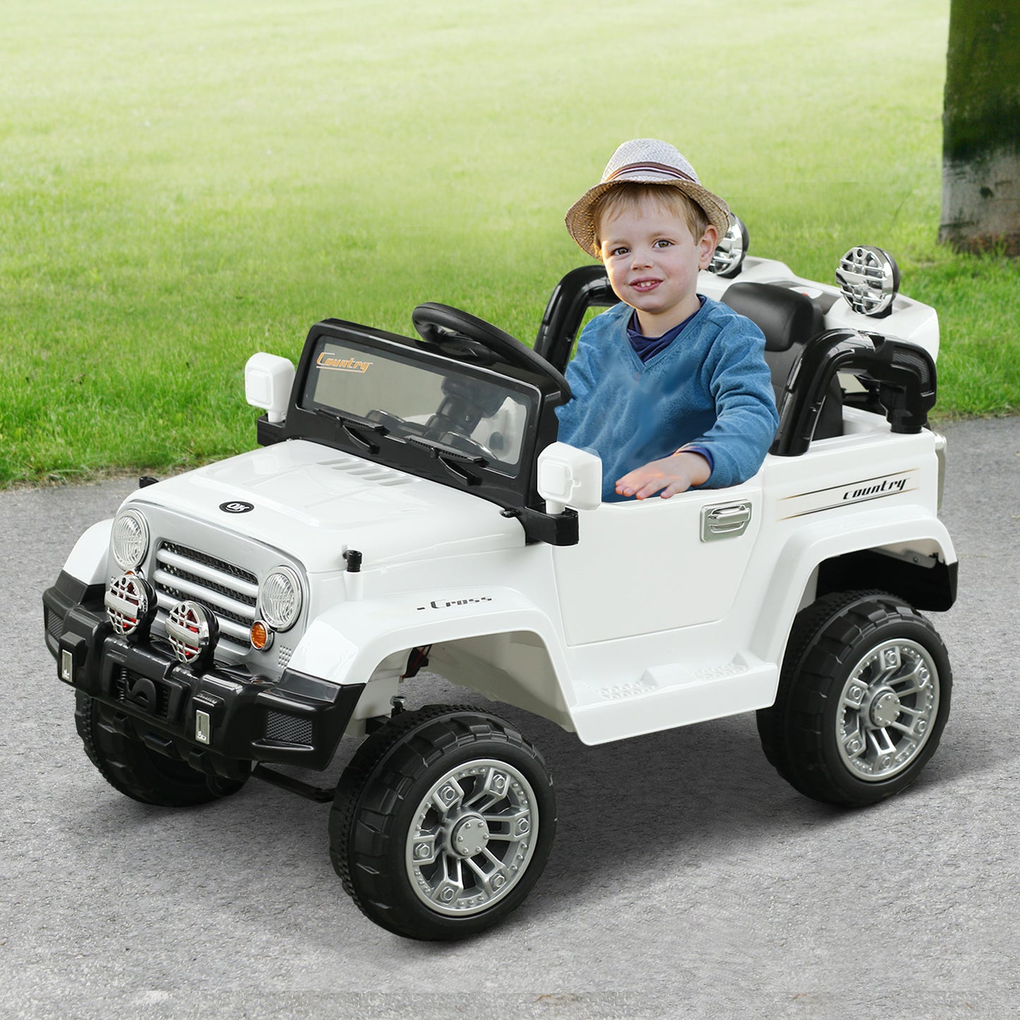 12V Kids Ride-On Truck: Remote Control, 2 Speeds, Lights, MP3, LCD Power Indicator, White Kids Crystal