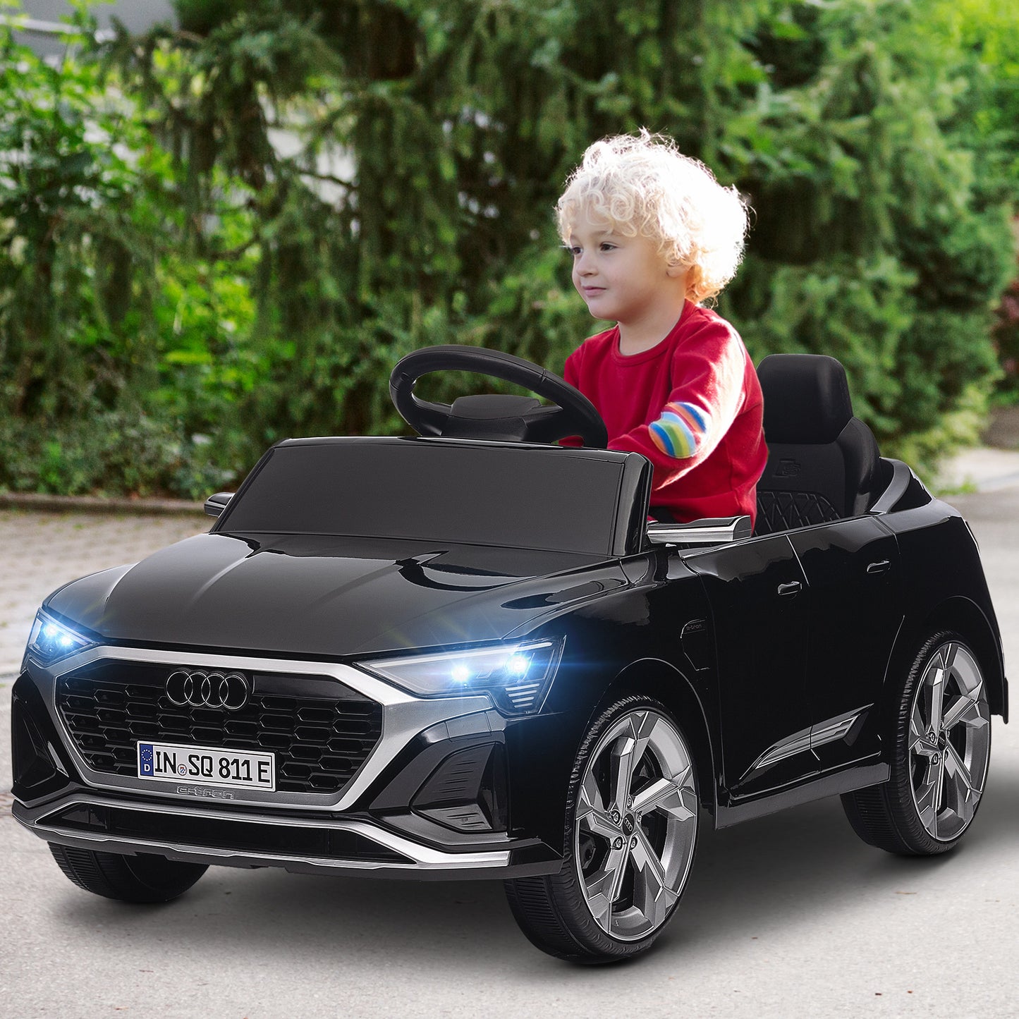 12V Battery Powered Kids Electric Car, Audi Q8 etron Sportback Licensed Ride on Car w/ Remote Control, Black Kids Crystal
