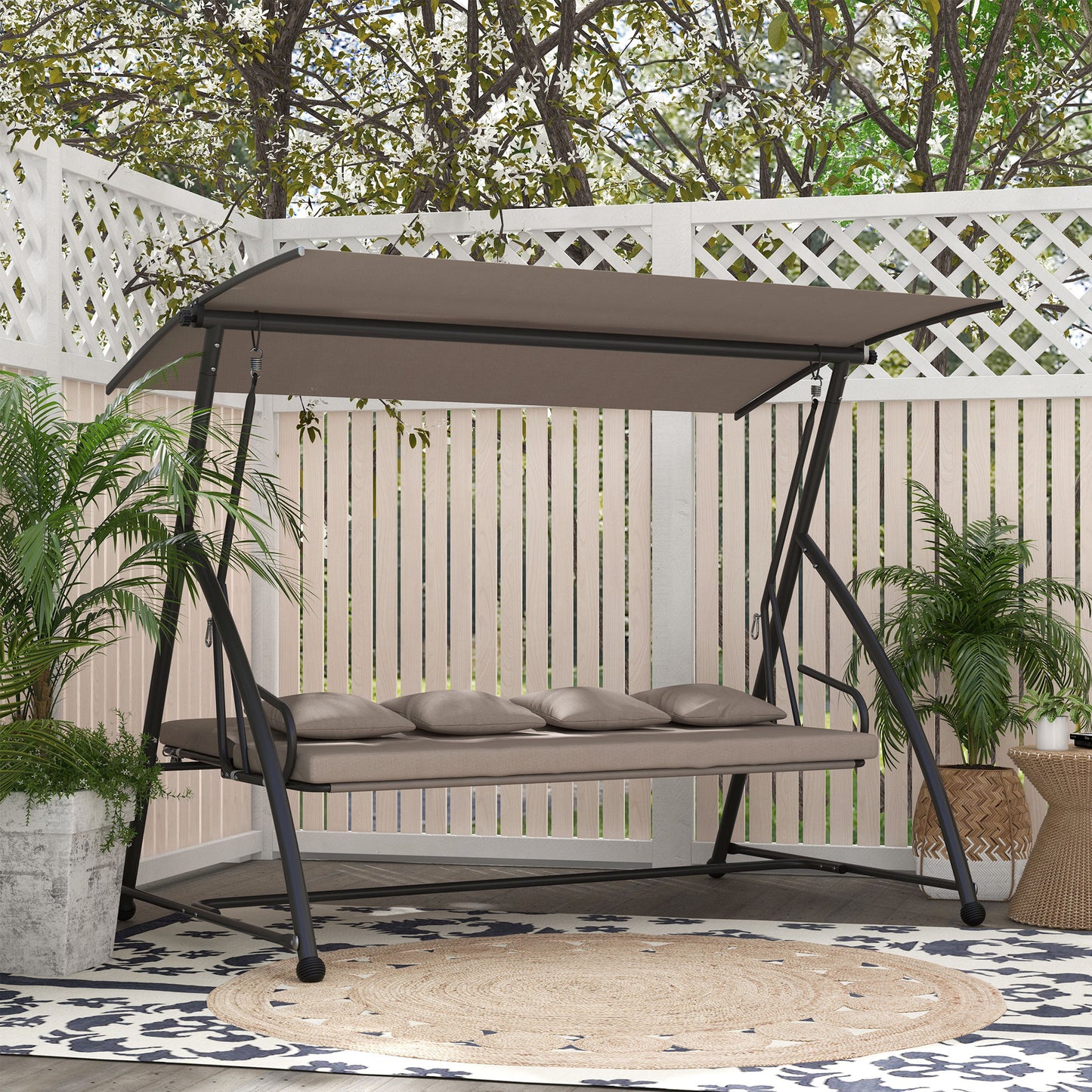 3 Seater Porch Swing Convertible Swing Chair Bed Cushioned Light Brown Kids Crystal