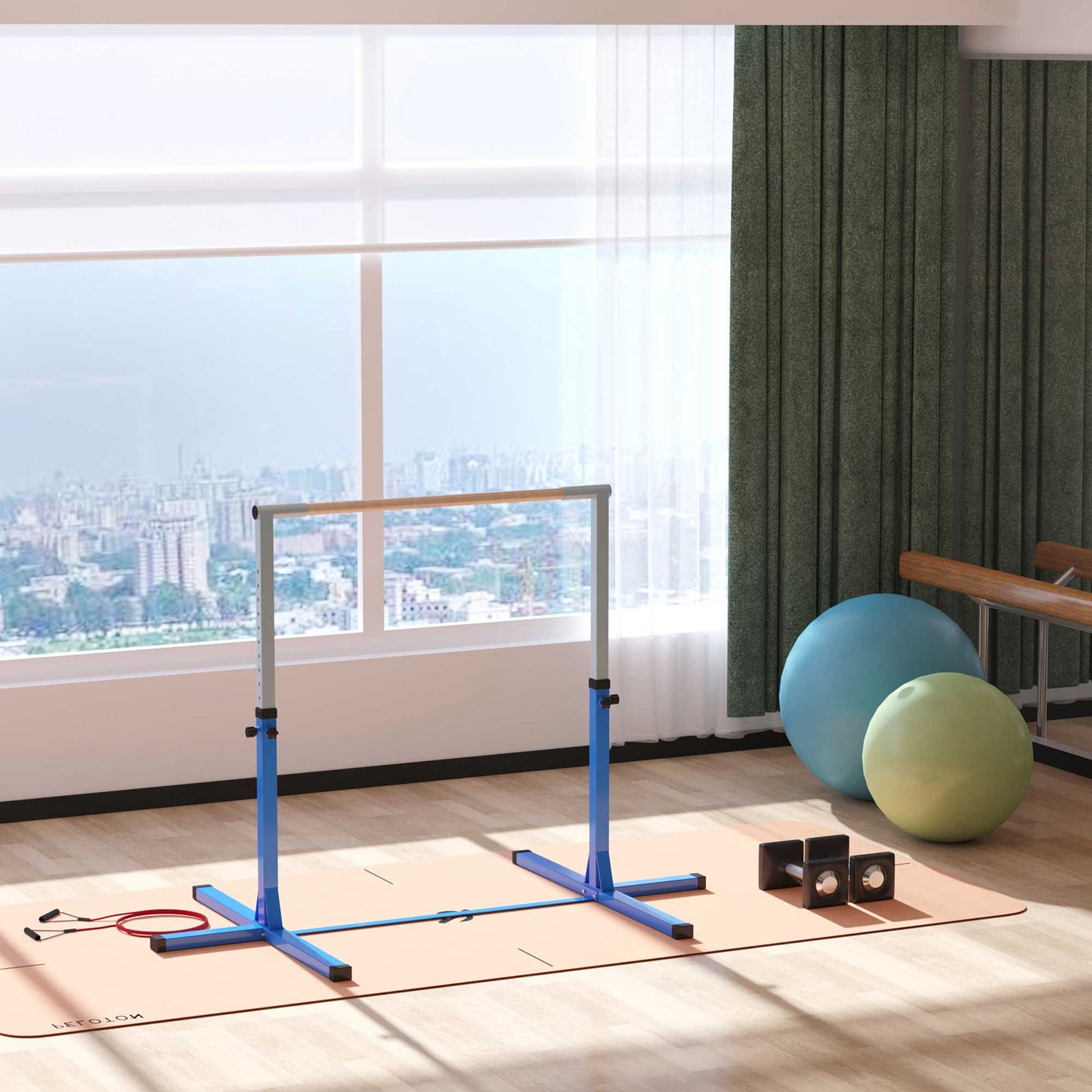 Professional Gymnastics Bar for Kids, Toddler Home Gymnastics Equipment with 13-level Adjustable Height, Blue Kids Crystal