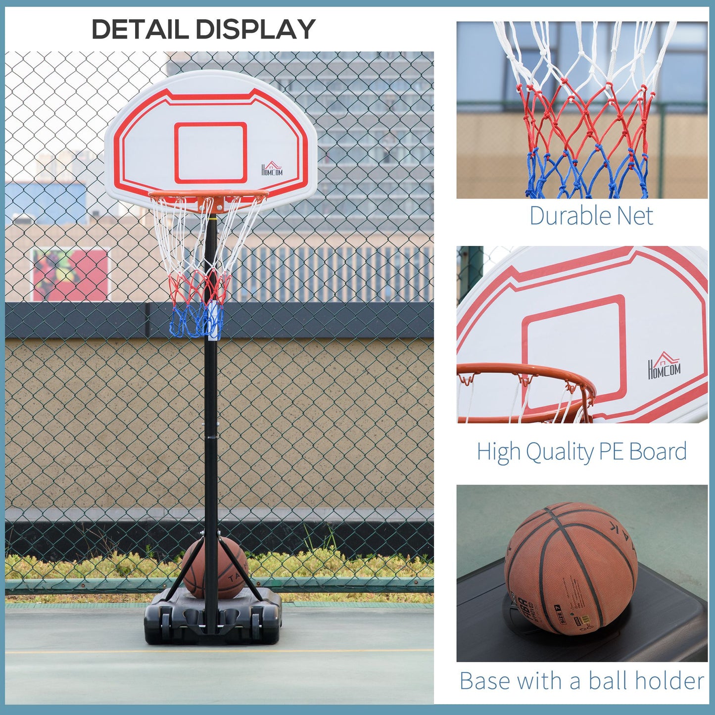 7-8.5ft Basketball Hoop, Freestanding Basketball System with 27.5" Shatterproof Backboard and Wheels, White Kids Crystal