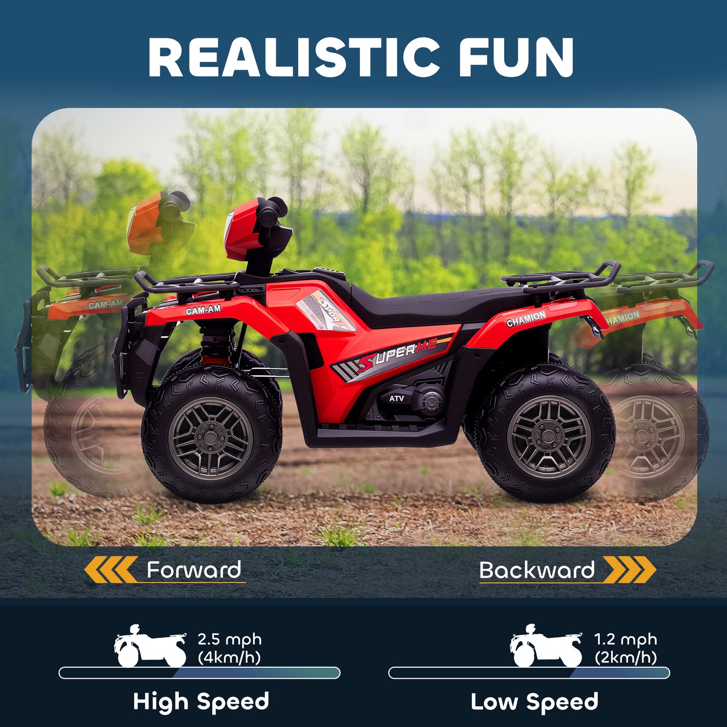 Kids ATV: 12V, 4 Wheeler Quad, Battery Powered, Music, LED Lights, Treaded Tires, 3-5 Years, Red Kids Crystal