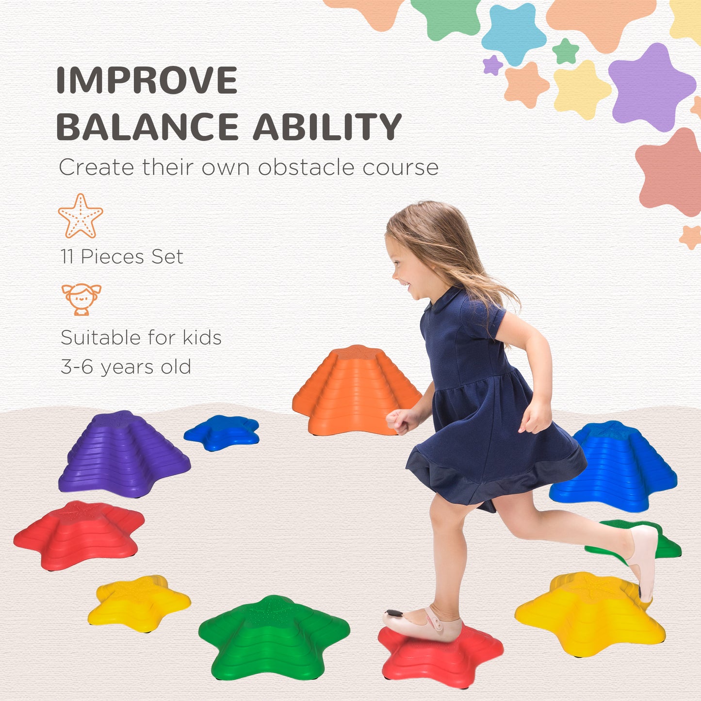 Kids Balance Stepping Stones 11PCS Anti-skid Starfish Design Stackable Play Blocks Kids Crystal