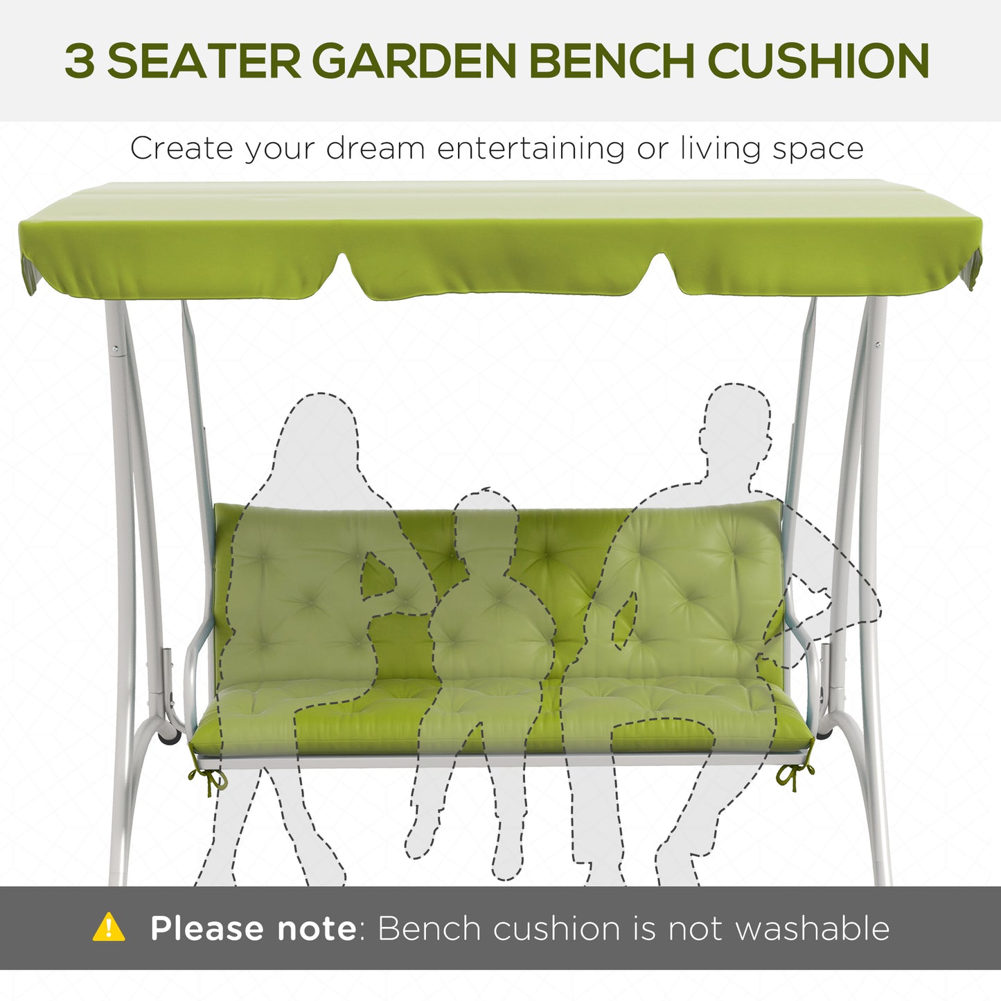 3-Seater Outdoor Bench Swing Chair Replacement Cushions for Patio Garden, Light Green Kids Crystal