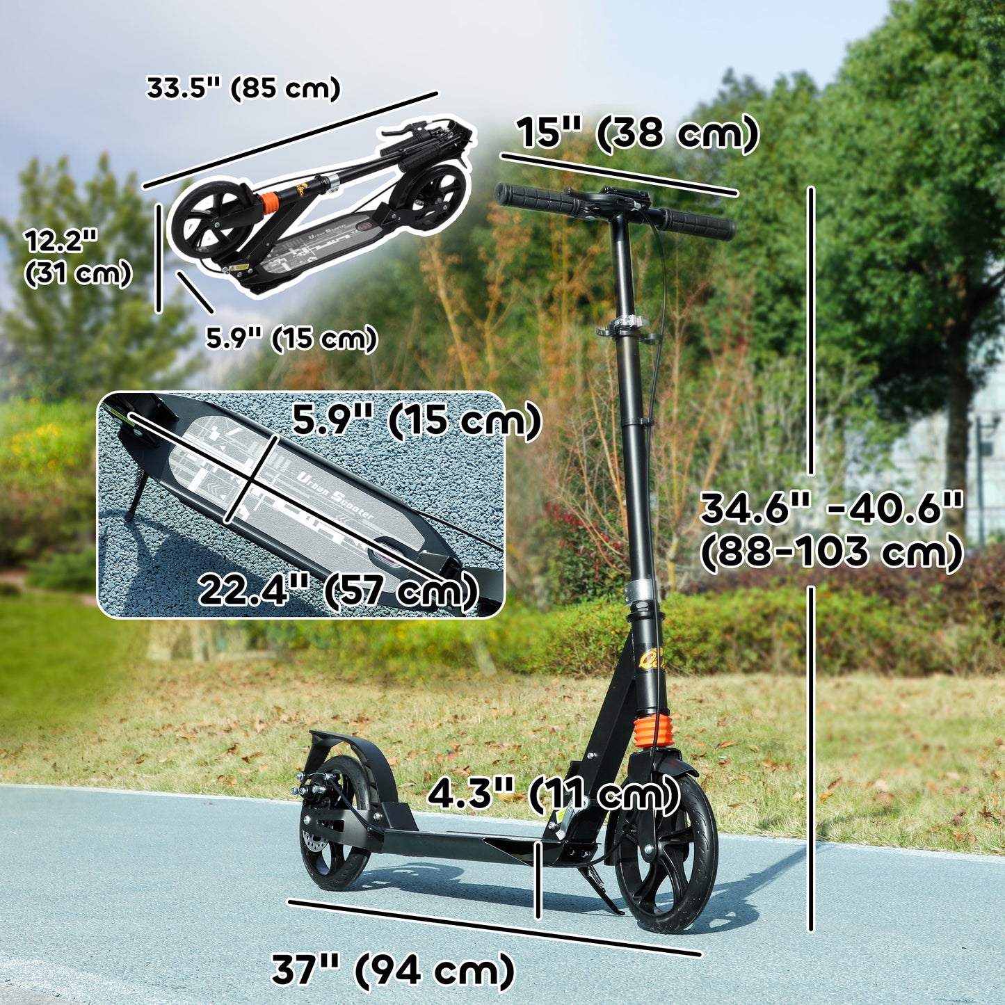 Foldable Kids Scooter with 4 Adjustable Height, Double Brake, Shock Absorption for Ages 6-12, Black Kids Crystal