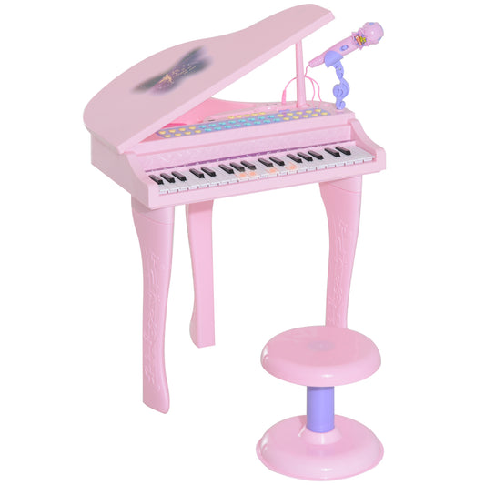 Mini Electronic Piano: 37-Key Keyboard, Multifunctional Musical Toy with Microphone, Stool for Kids - Pink Kids Crystal