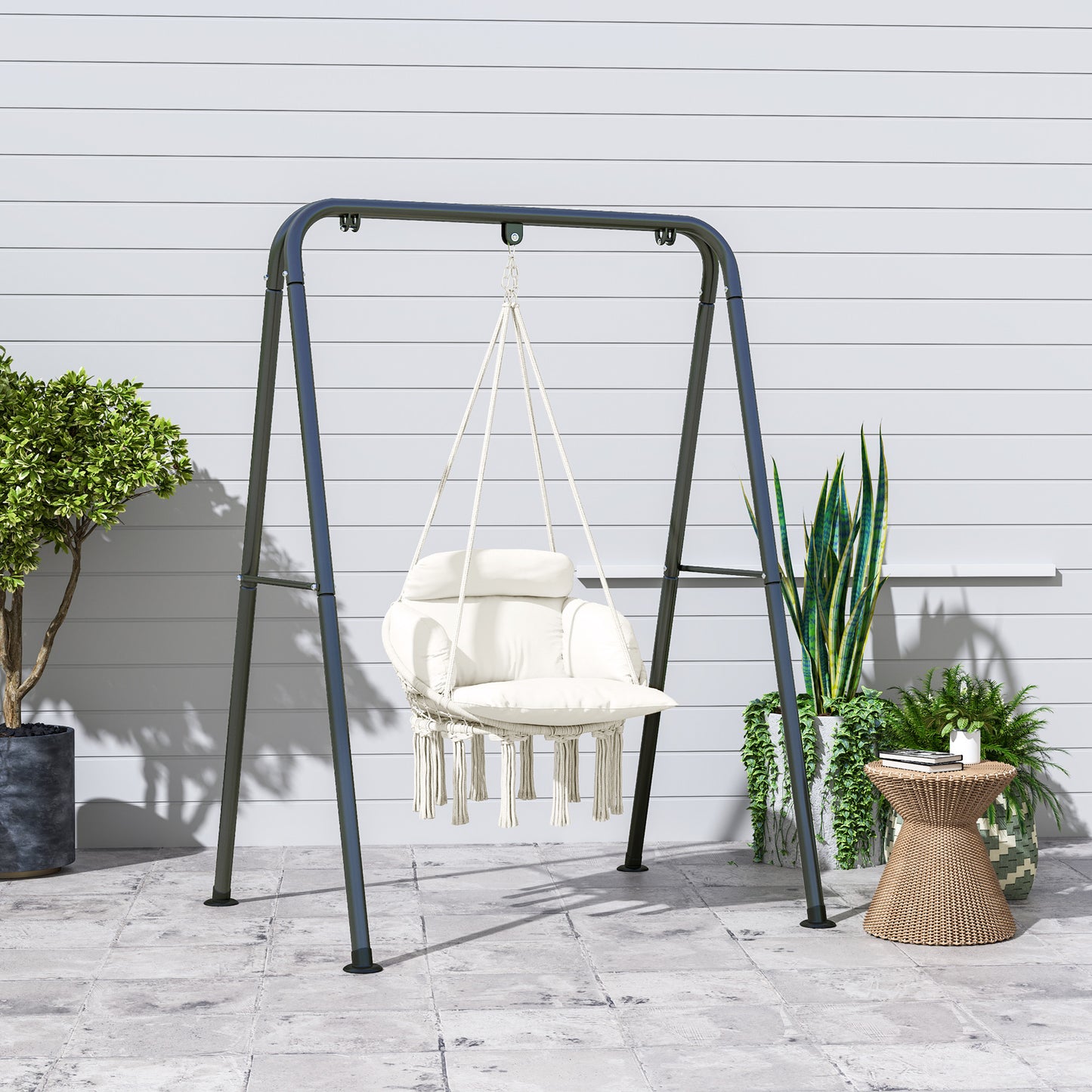 Boho Hammock Chair Swing Hanging Chair with Cushion, Chain, Steel Frame for Indoor Outdoor Bedroom Patio Balcony, Cream Kids Crystal