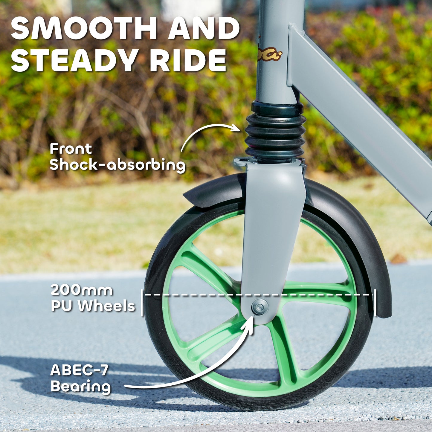 Kick Scooter for Kids Ages 6-12 with Adjustable Height, Rear-Fender Brake, 200mm Big Wheel, Foldable Design, Green Kids Crystal
