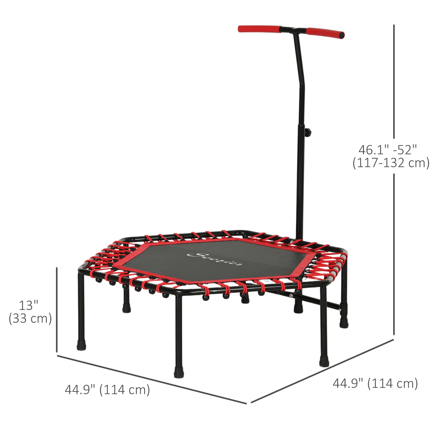 45" Rebounder Trampoline for Adult, Quiet Bungee Rebounder with LED Lights and Adjustable Handle, Red Kids Crystal