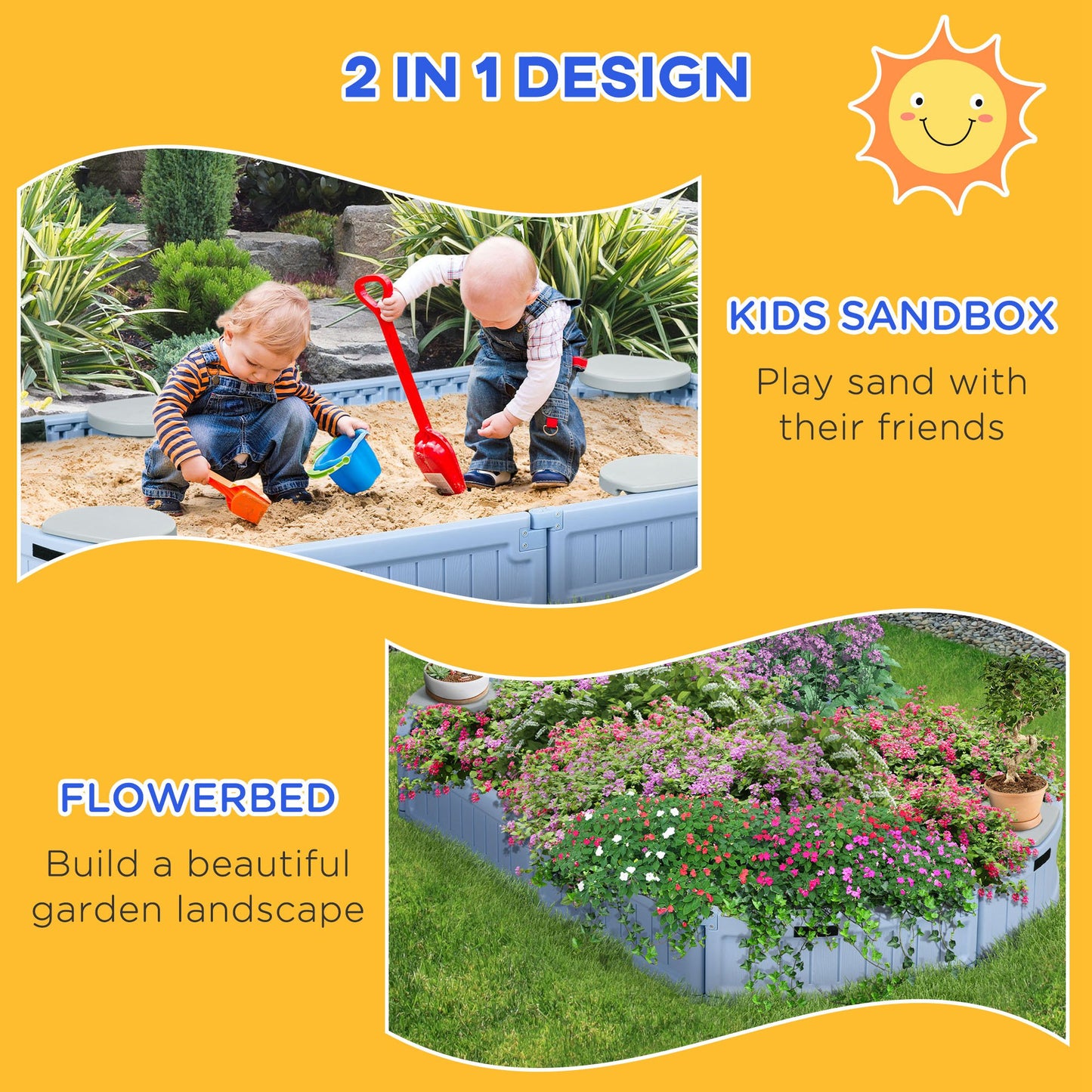 Sand Play Station for Kids with Protective Cover Seating Area Easy to Assemble Outdoor Sandbox Blue Kids Crystal