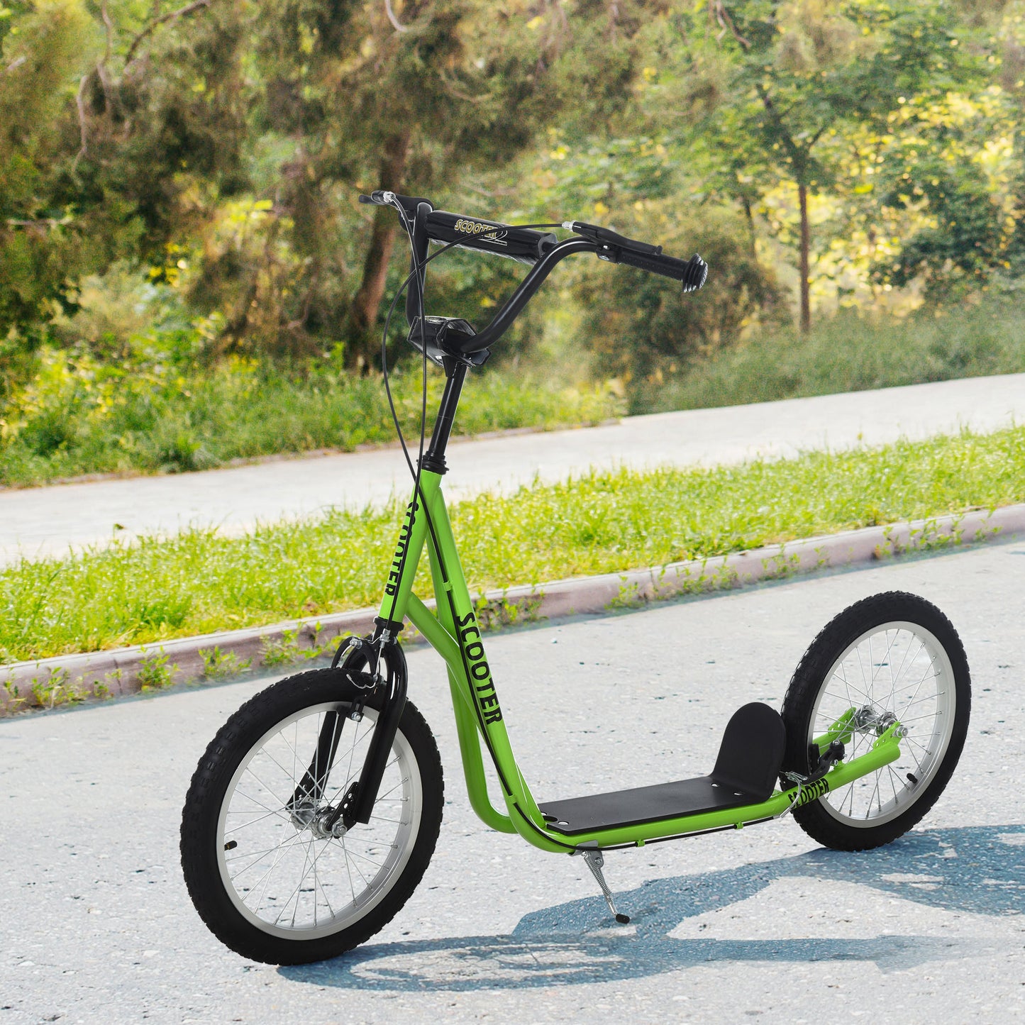 Kids Kick Scooter for 5+ Year Old, Kids Ride on Toy w/ 16" Inflatable Wheel Dual Brakes, Green Kids Crystal