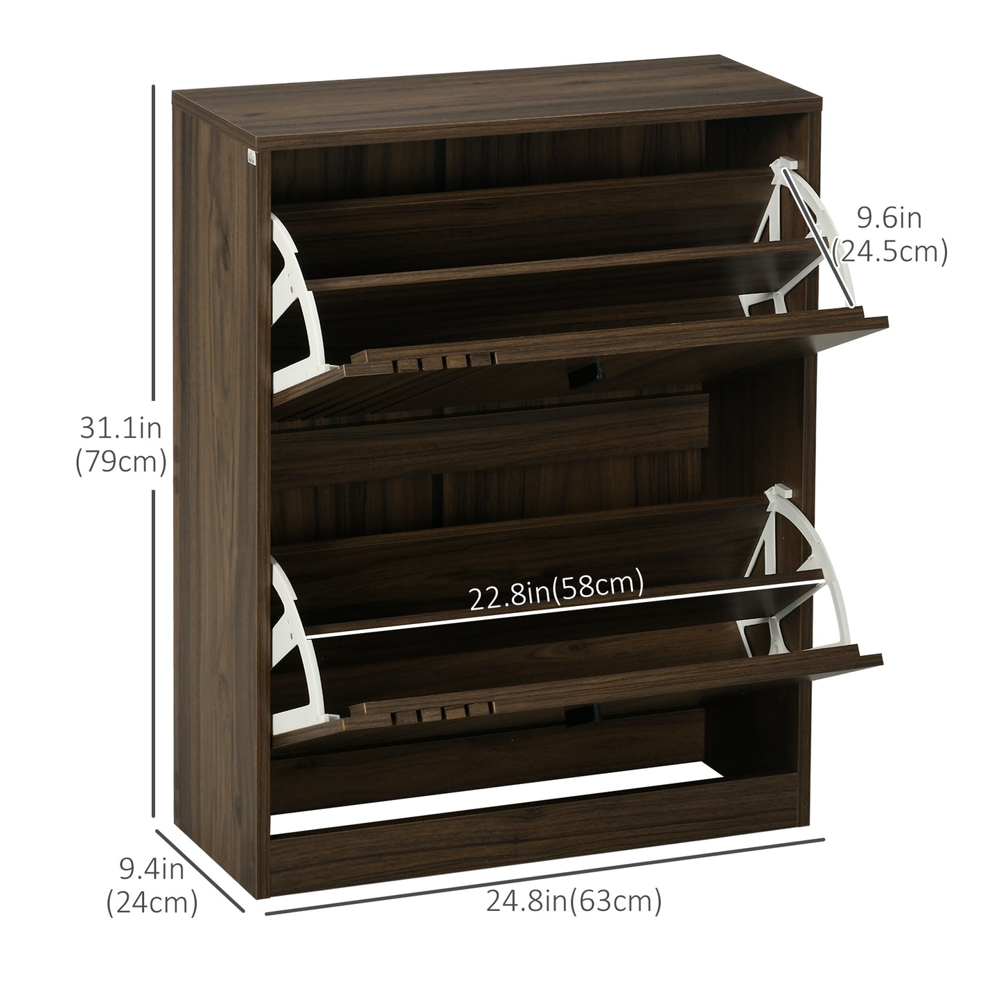 Shoe Organizer Cabinet for 12 Pairs with 2 Flip Drawers Adjustable Shelves Walnut Kids Crystal