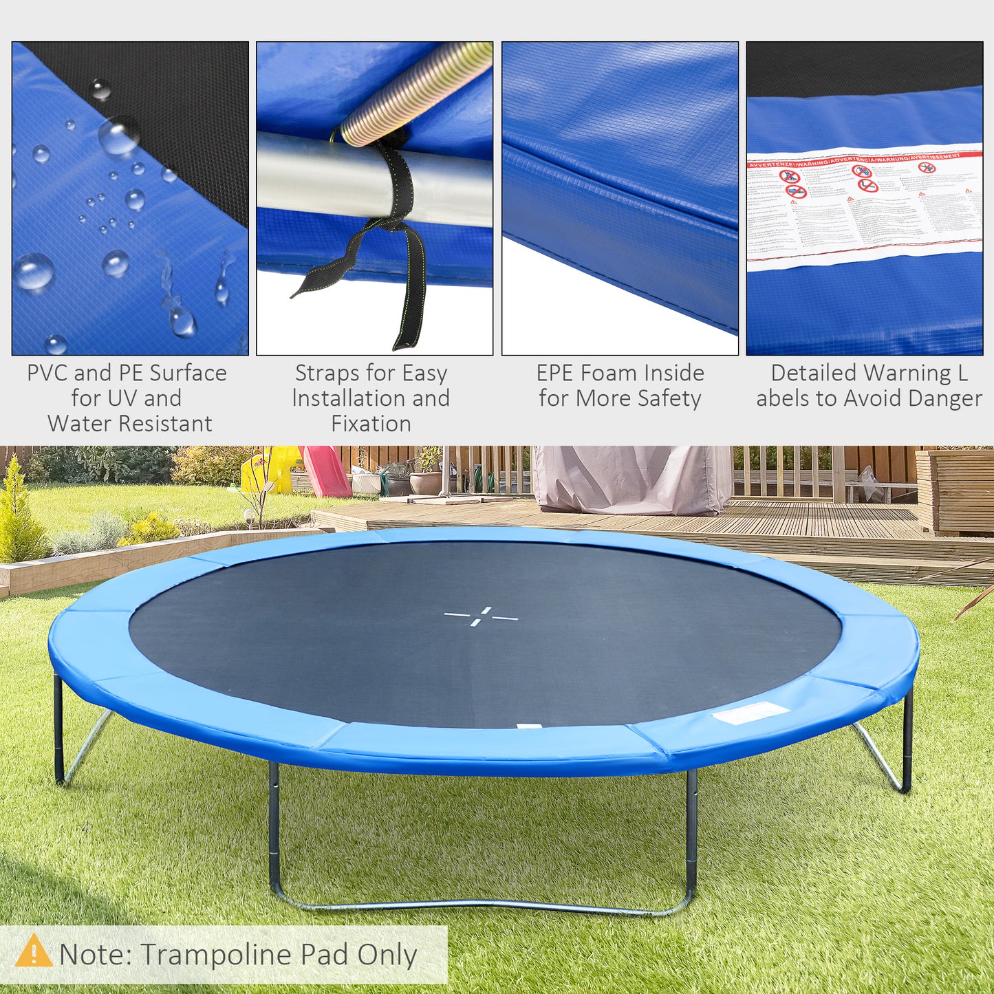 14 FT Trampoline Pad Cover Replacement Round Frame,Blue Kids Crystal