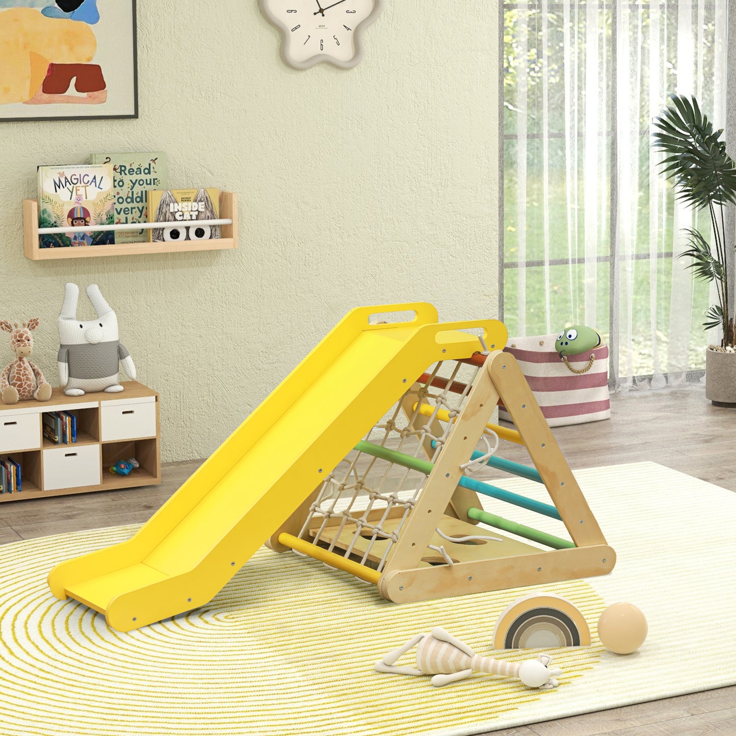 5 in 1 Pikler Triangle Set with Slide, Sandbags, for 18-48 Months Kids Crystal