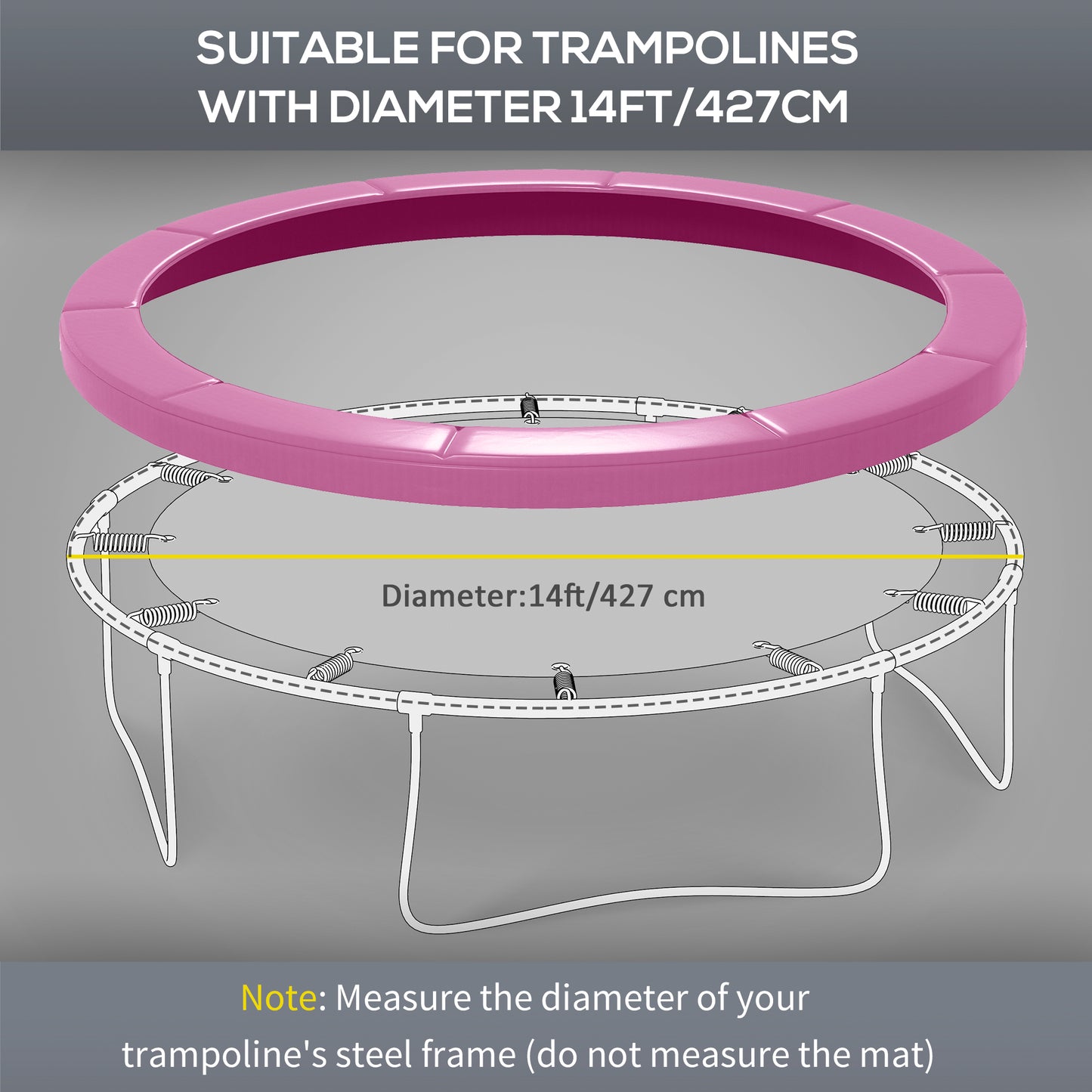 14FT Trampoline Edge Protection Spring Cover Pad Waterproof Tear-Resistant Safety Accessory No Pole Holes Pink Kids Crystal