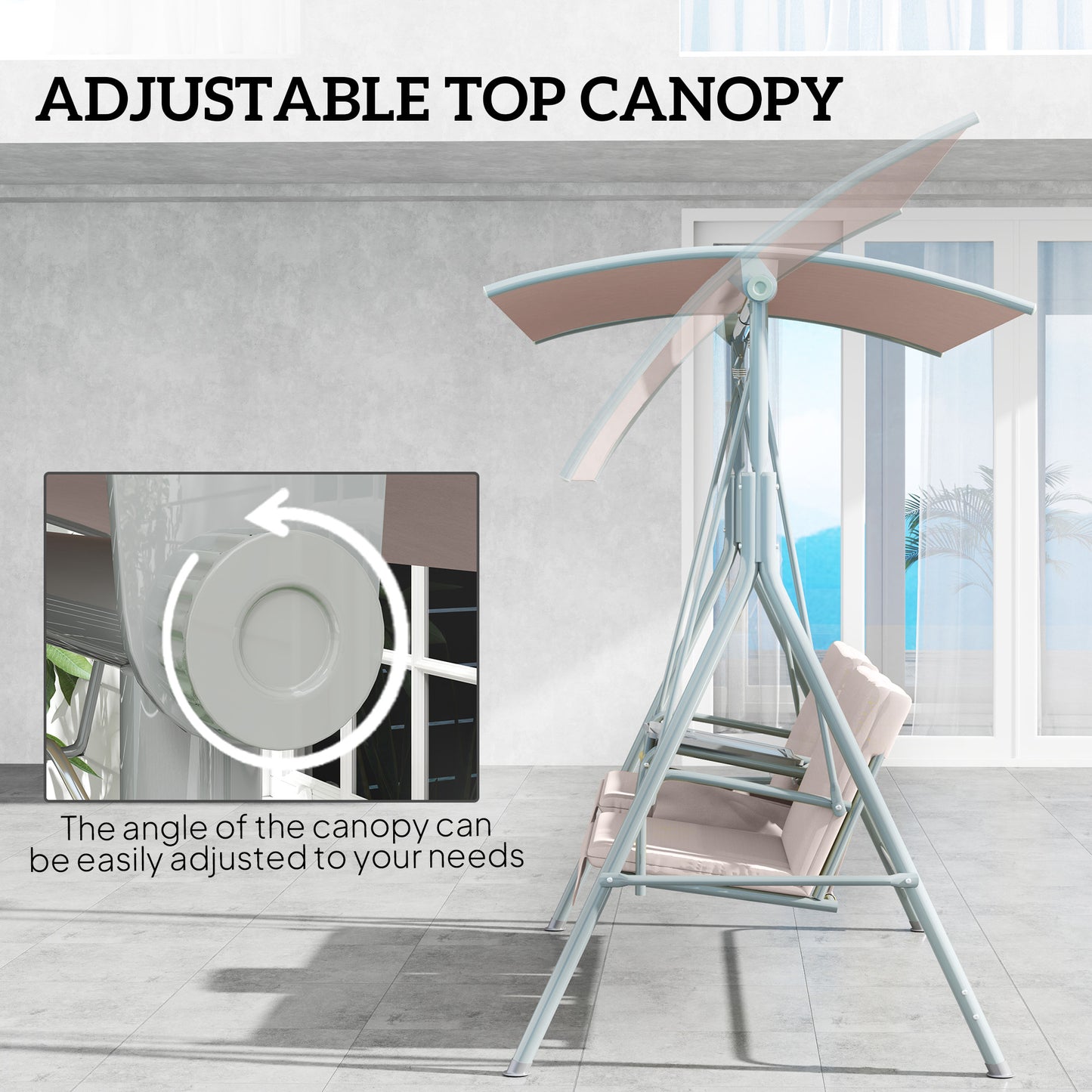 Double Outdoor Swing Chair 2 Person Covered Swing Porch Swing w/ Pivot Table and Storage Console, Beige