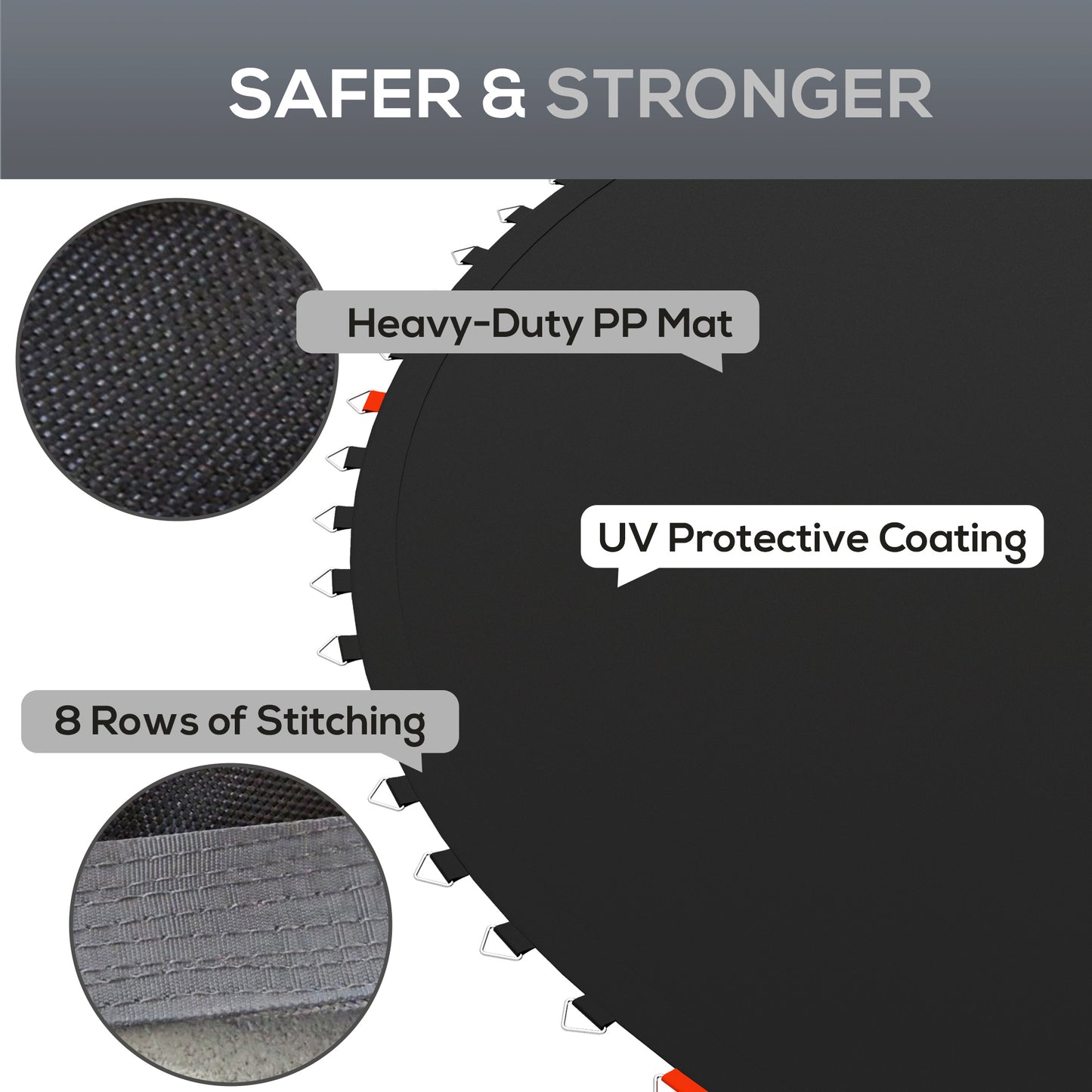 Trampoline Replacement Mat, Fits 14' Trampoline w/ 80 V-Hooks & 5.5" Springs (Spring & Frame not Included), Black Kids Crystal