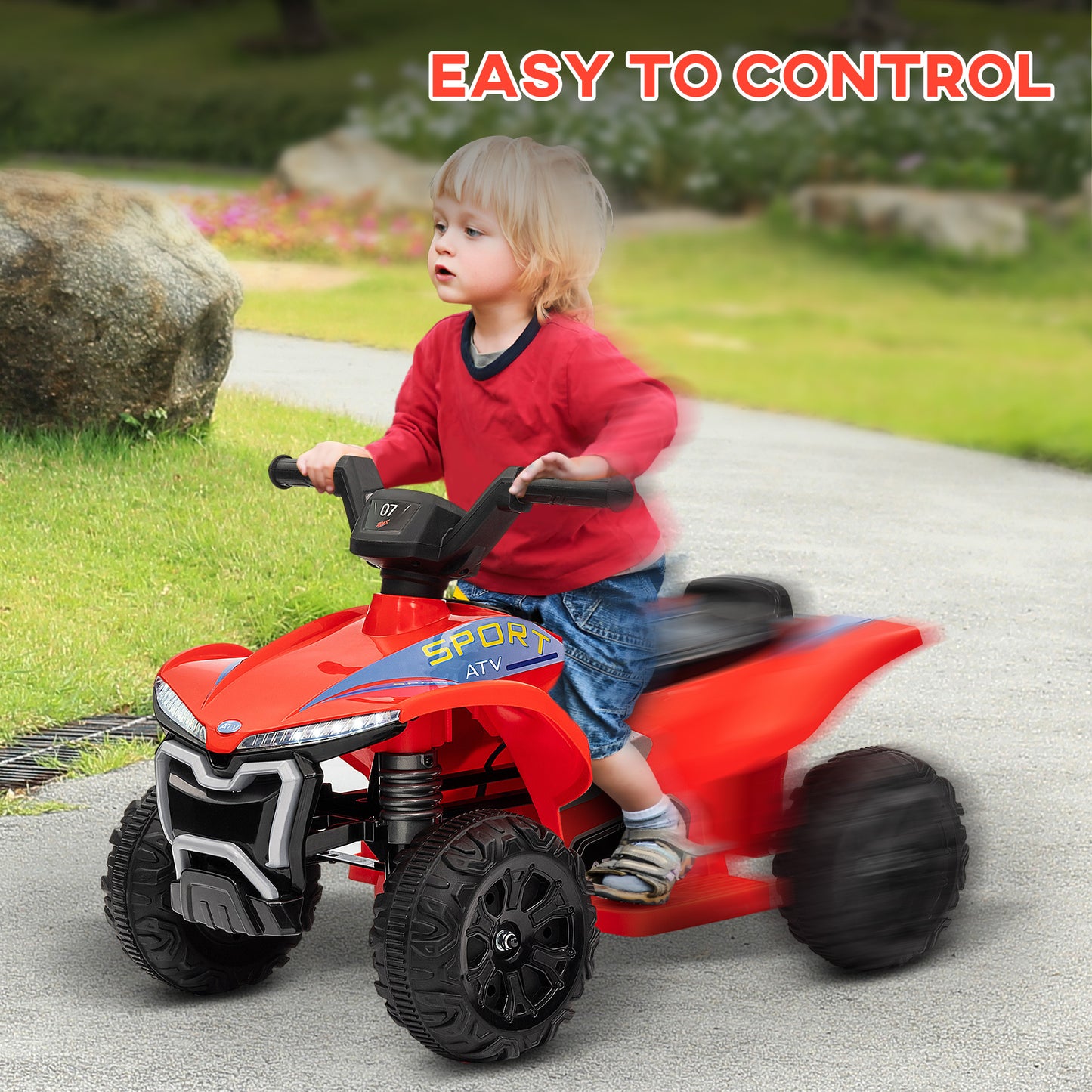 Kids ATV, 6V Battery Powered Electric Vehicle with Headlights, Forward/Reverse Switch for 18-36 Months, Red Kids Crystal