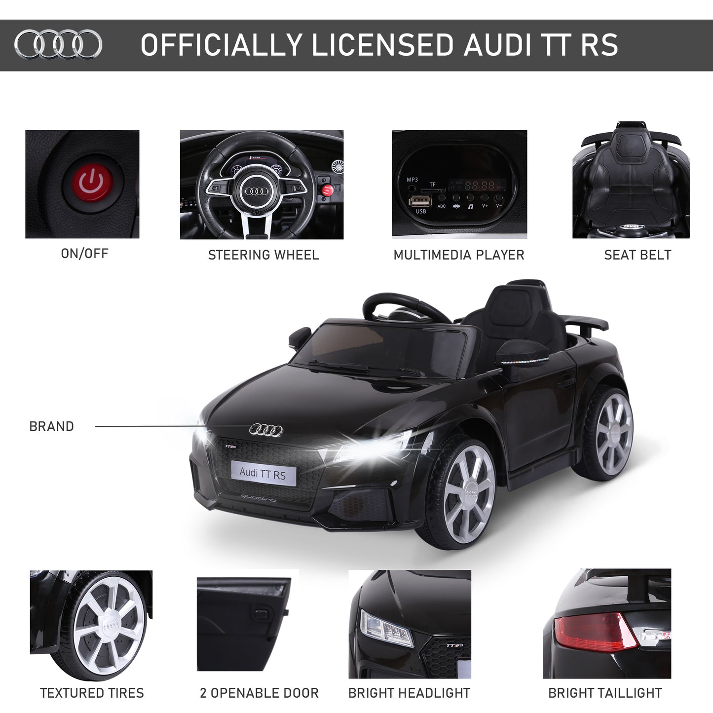 Licensed Ride-On Car: 6V Electric, Kids, Remote Control, Battery Powered, Black Kids Crystal