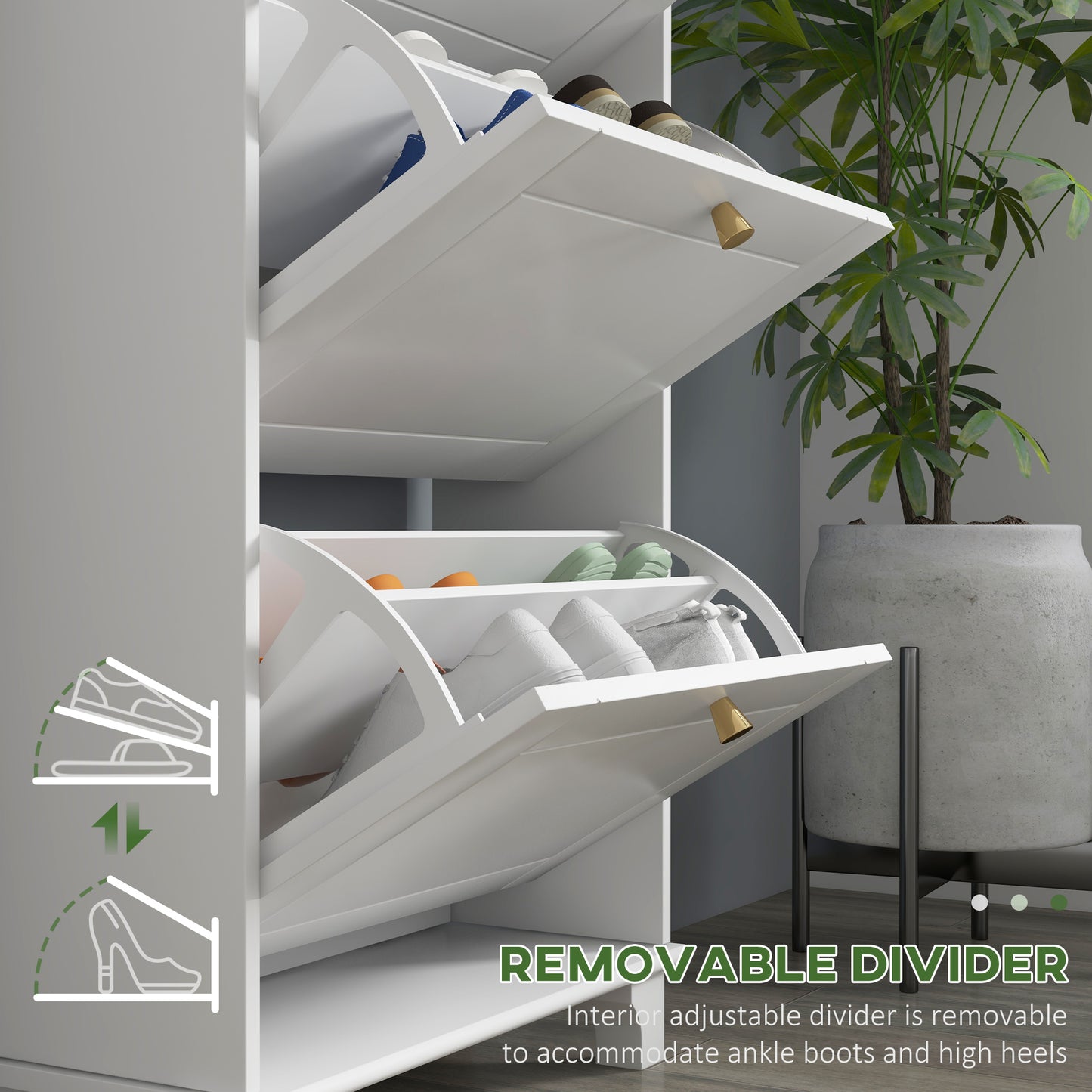 Narrow Shoe Cabinet: 3 Flip Drawers, Adjustable Shelves for 12 Pairs, White Small Space Organizer Kids Crystal