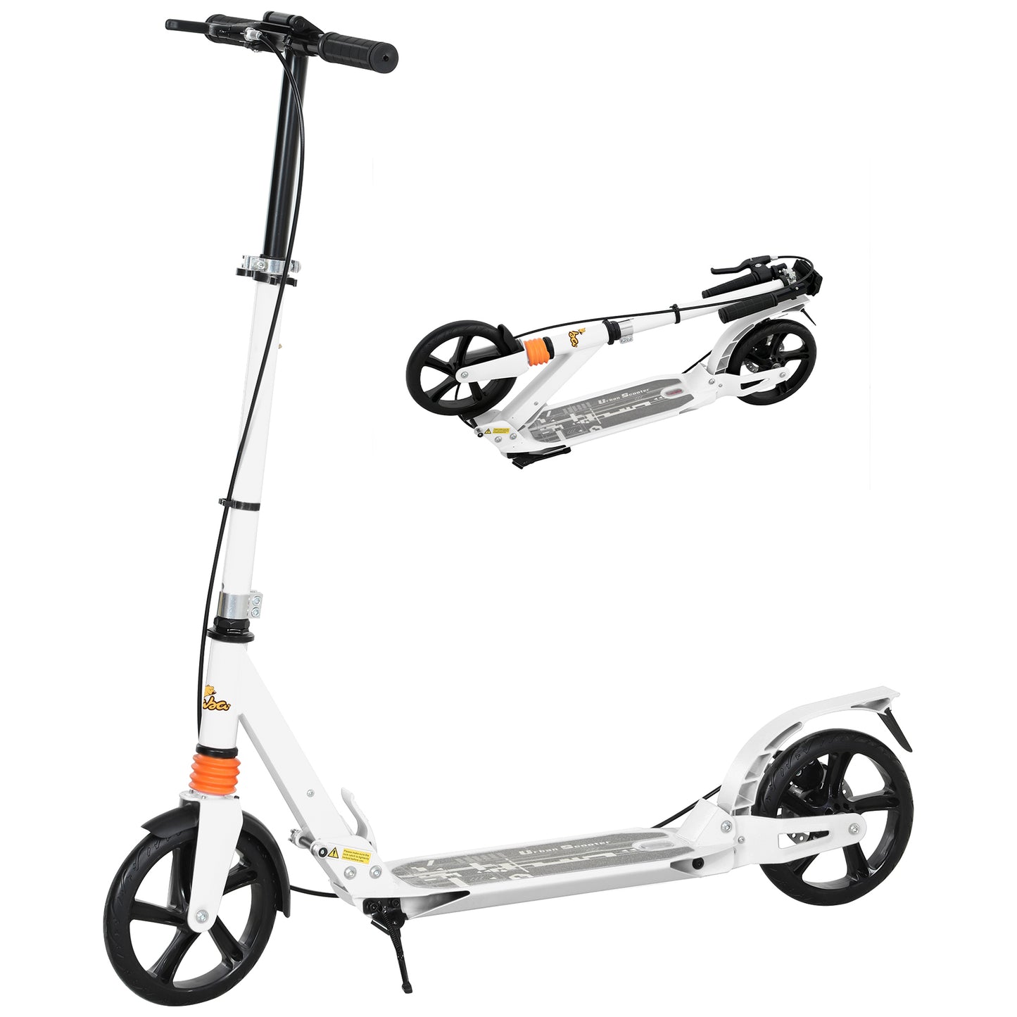Foldable Kids Scooter with 4 Adjustable Height, Double Brake, Shock Absorption for Ages 6-12, White Kids Crystal