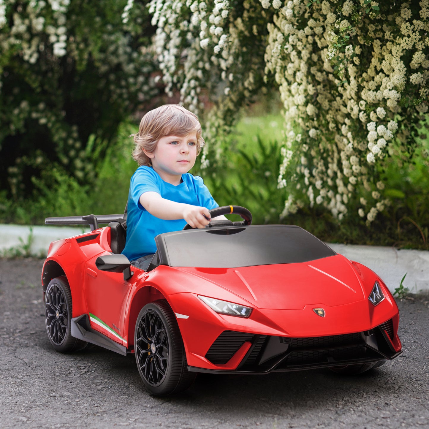 12V Lamborghini Huracan Licensed Kids Electric Car with Remote Control, Spring Suspension, Transport Wheels, Red Kids Crystal