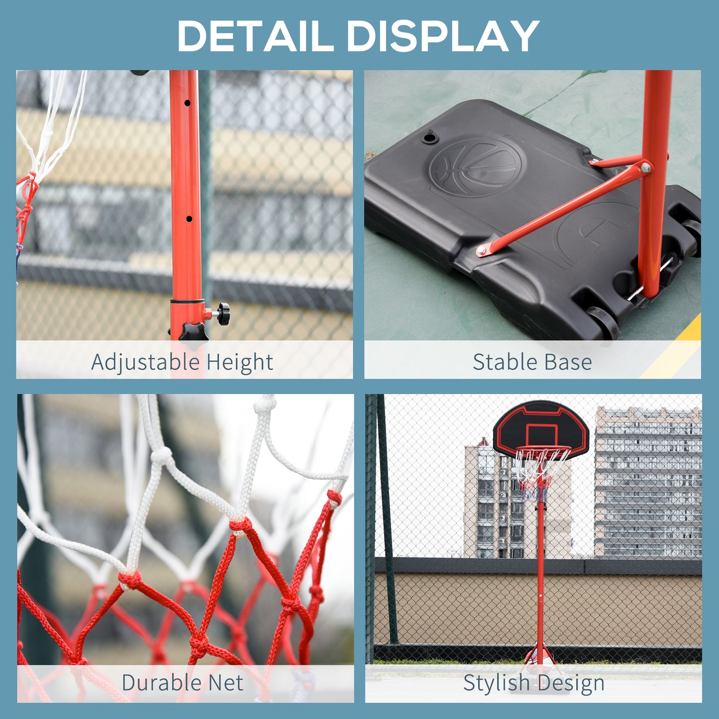 6.6'-8.2' Adjustable Portable Basketball Stand Outdoor Indoor Hoop System Backboard w/ Wheels For Youth Kids Kids Crystal