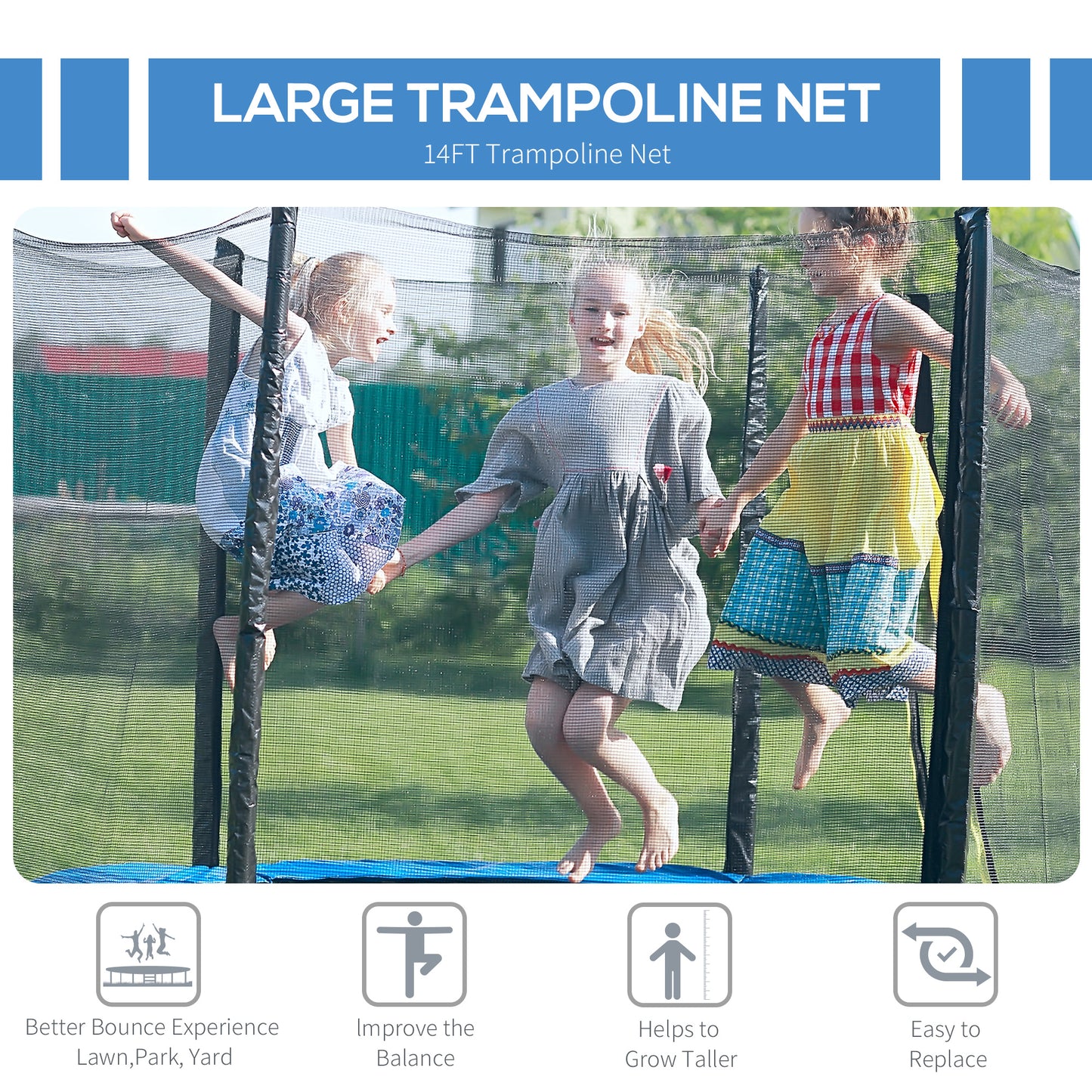 14FT Trampoline Net Enclosure Safety Accessories with 8 Poles Kids Crystal