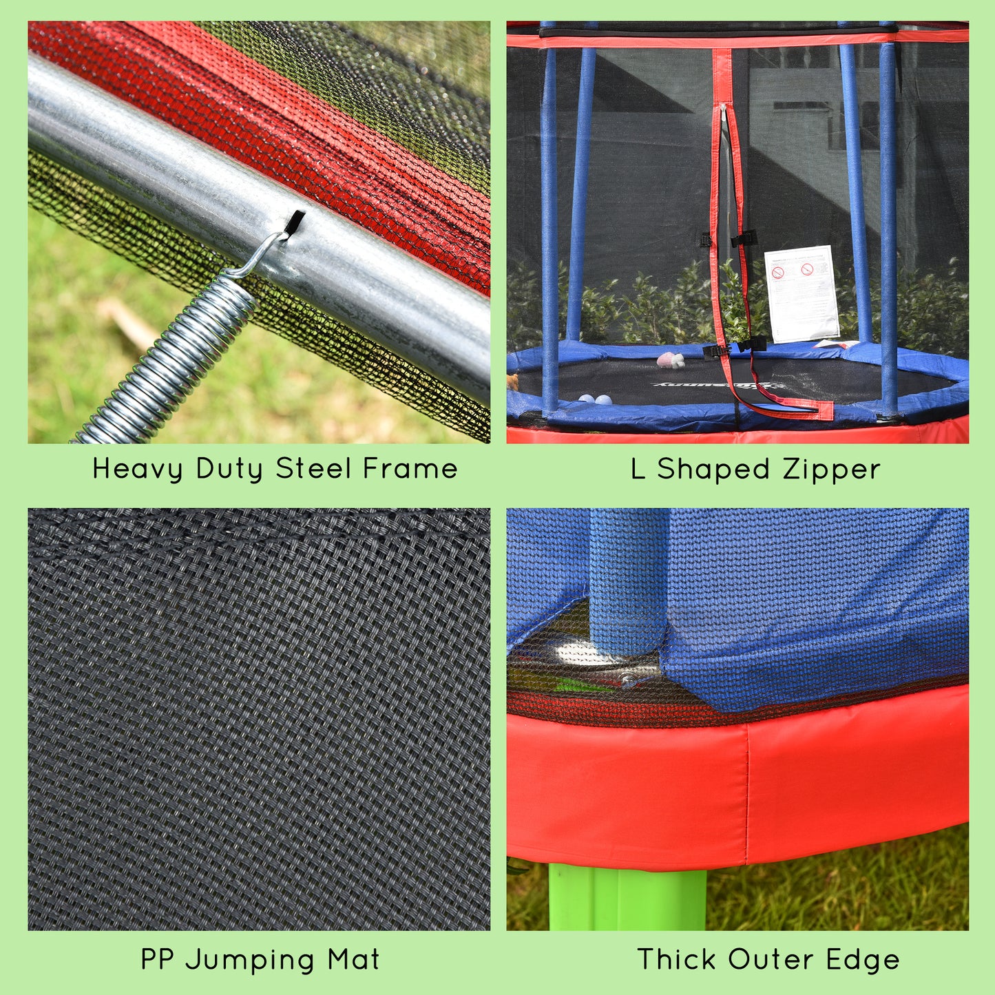 7 FT Kids Trampoline with Safety Enclosure and Padded Cover, Indoor/Outdoor Use - Red Kids Crystal