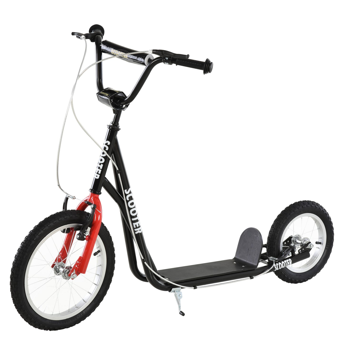 Teens Youth Kick Scooter Adjustable Handlebar Ride On Toy For 5+ w/ Front and Rear Dual Brakes Inflatable Wheels Black Kids Crystal